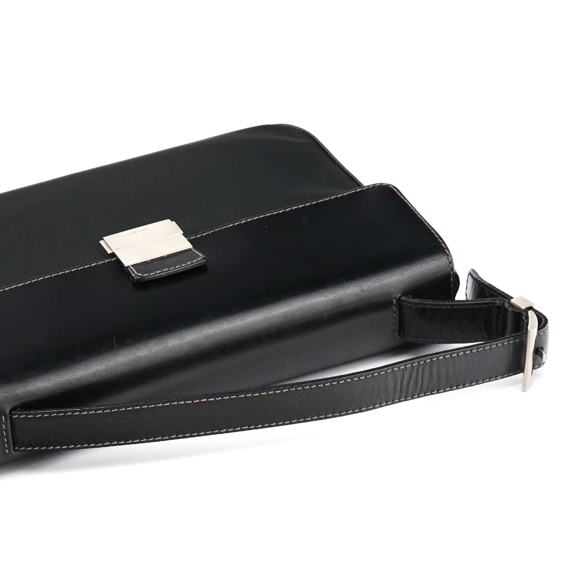 Black Tessuto Vitello Top Handle Bag