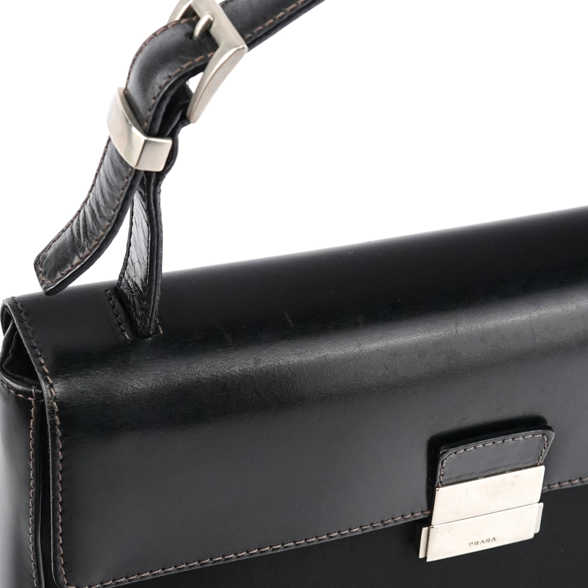 Black Tessuto Vitello Top Handle Bag