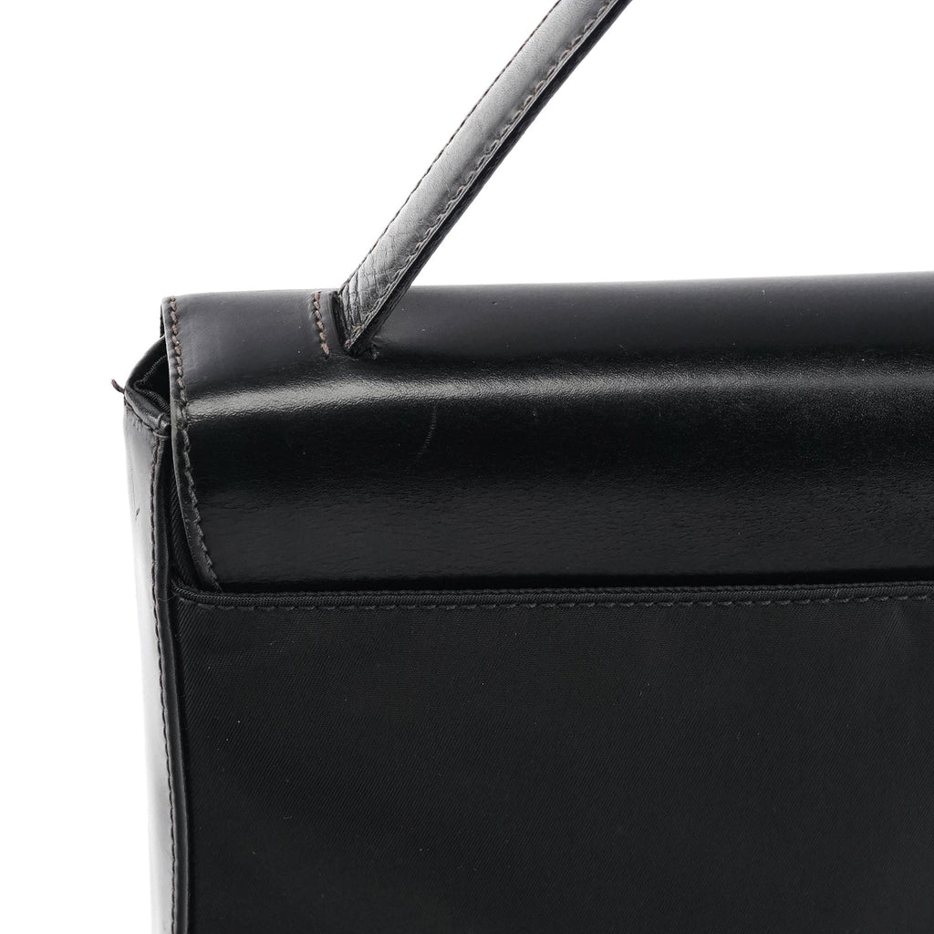 Black Tessuto Vitello Top Handle Bag