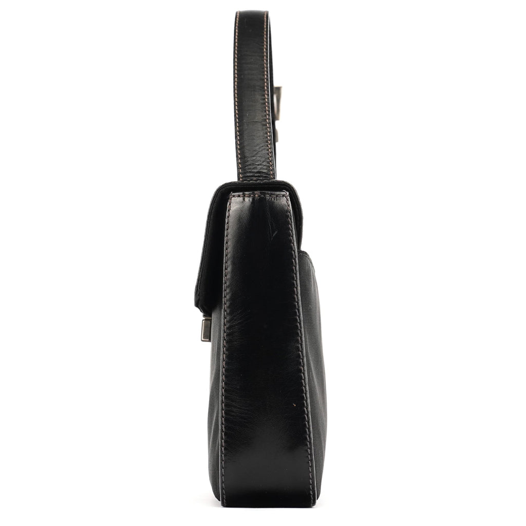 Black Tessuto Vitello Top Handle Bag