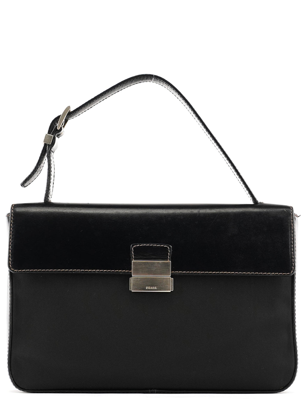 Black Tessuto Vitello Top Handle Bag