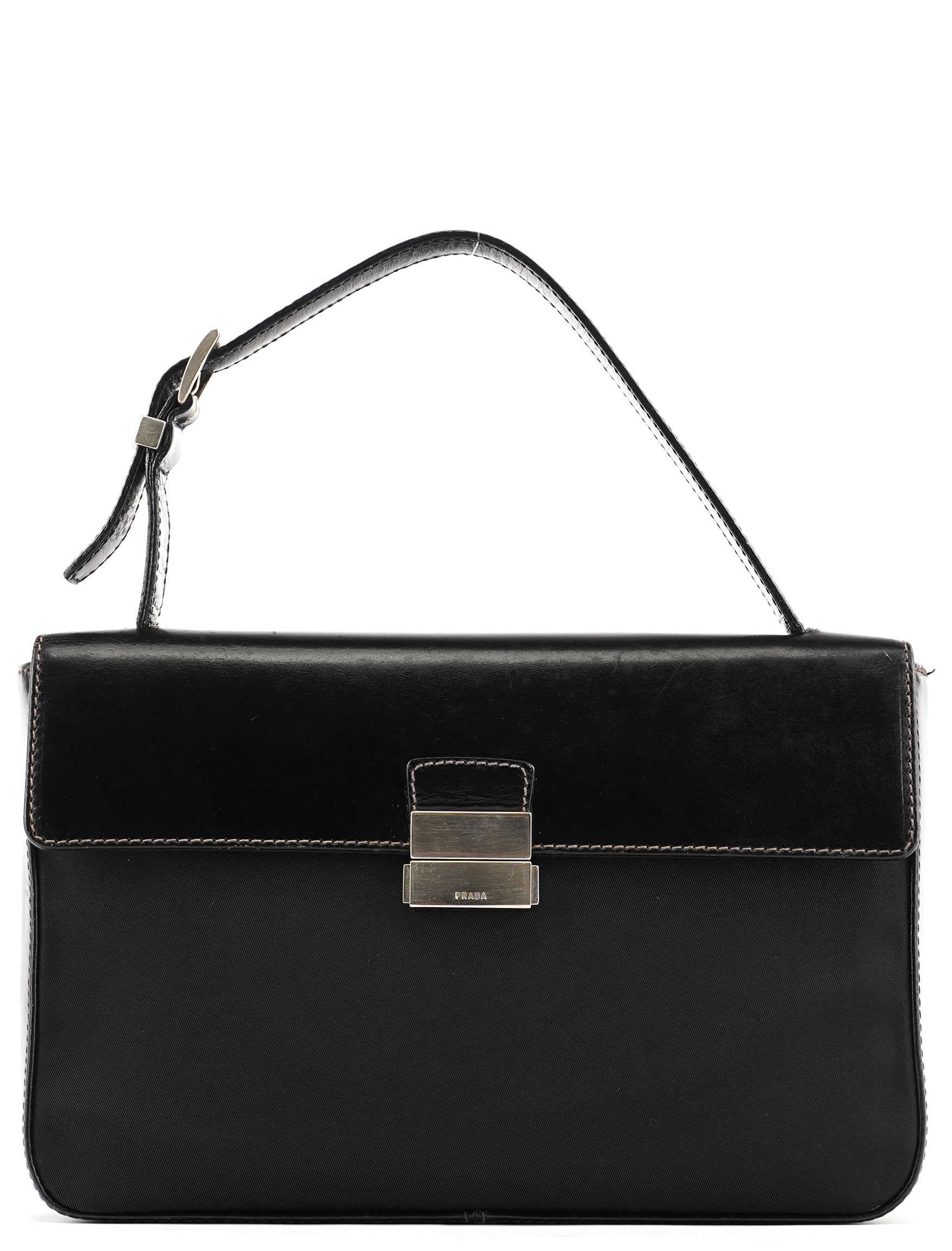 Black Tessuto Vitello Top Handle Bag