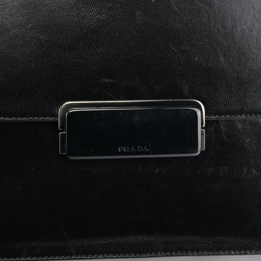 Black Vitello Buckle Top Handle Bag