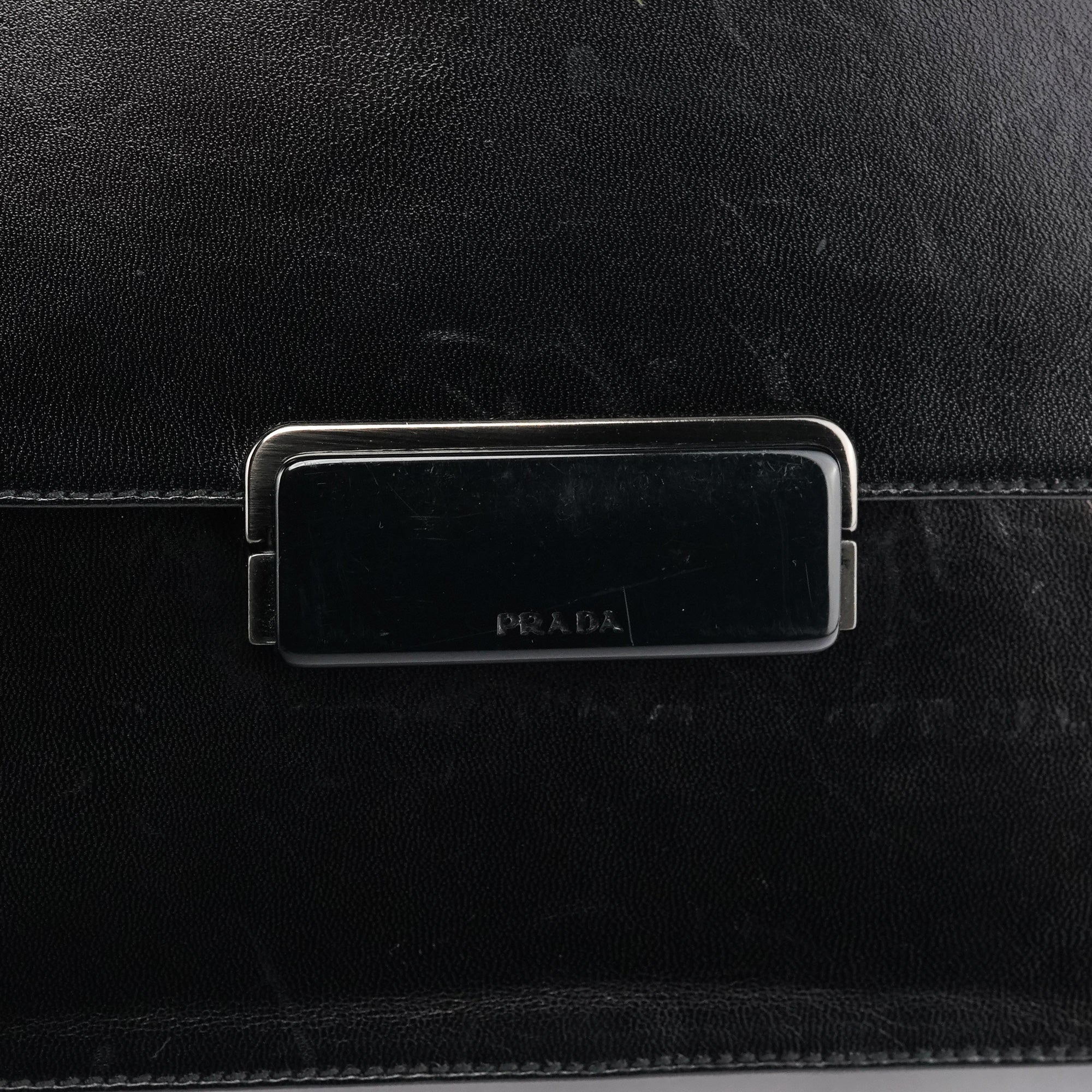Black Vitello Buckle Top Handle Bag
