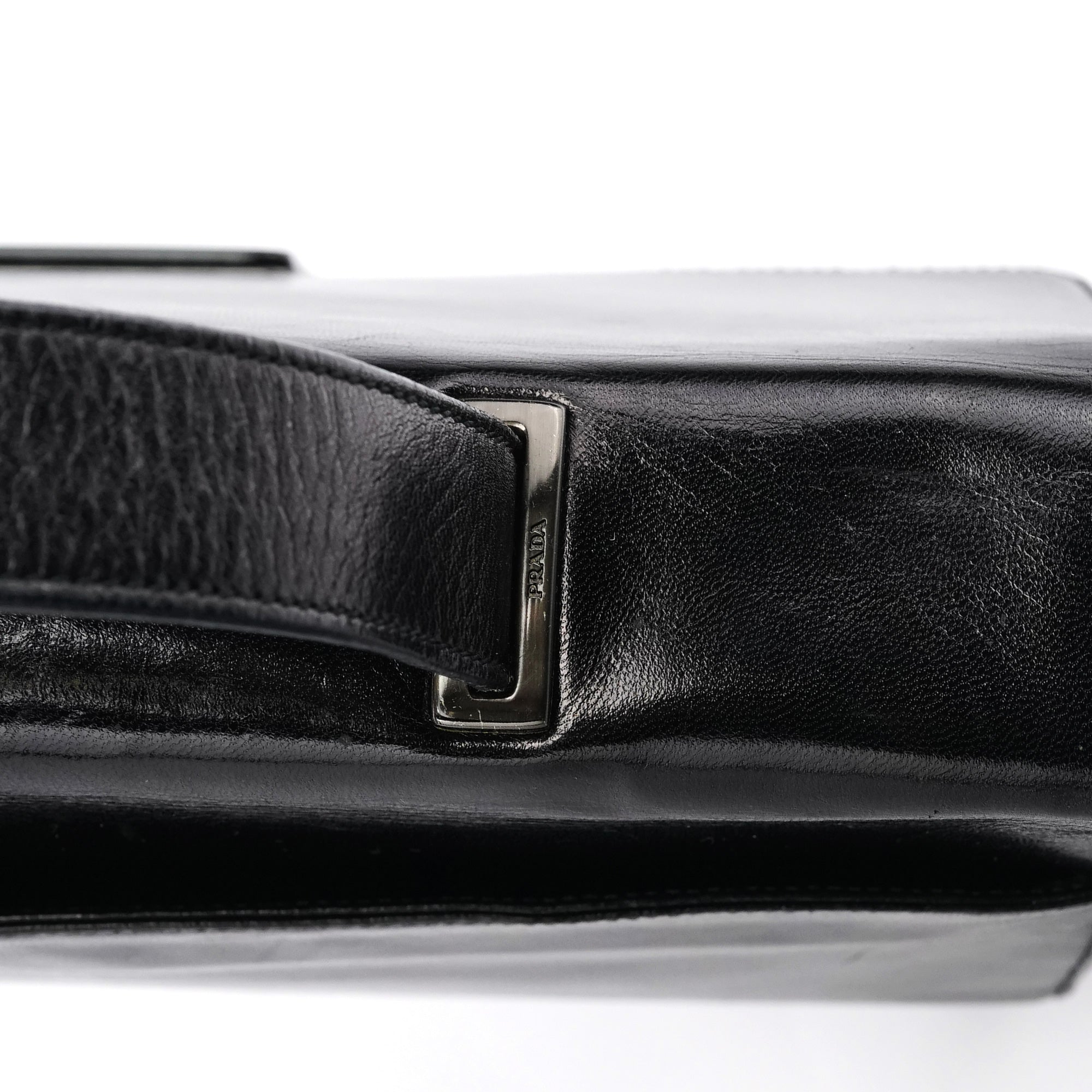 Black Vitello Buckle Top Handle Bag