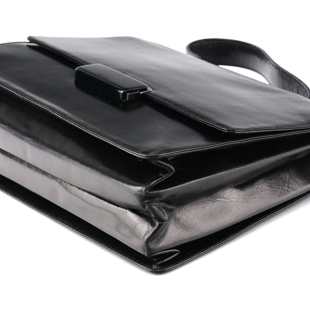 Black Vitello Buckle Top Handle Bag
