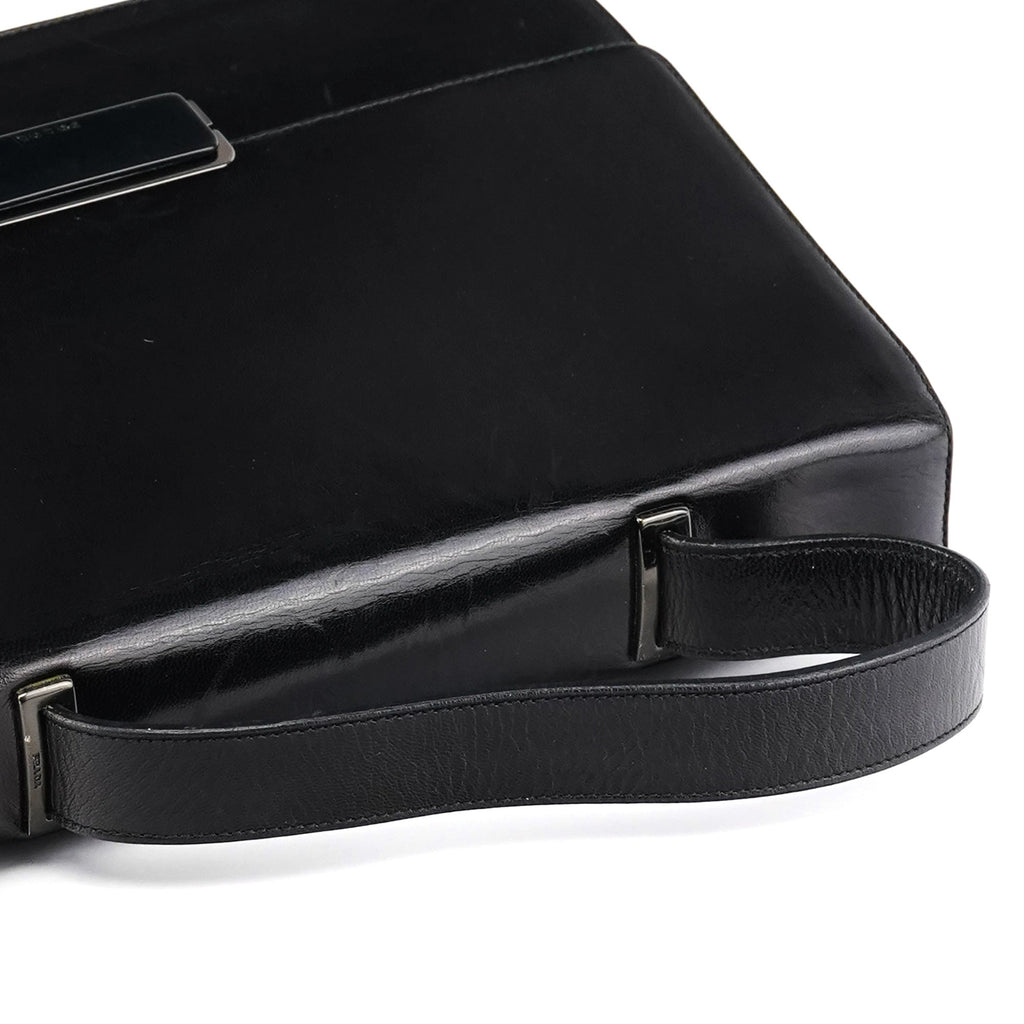 Black Vitello Buckle Top Handle Bag