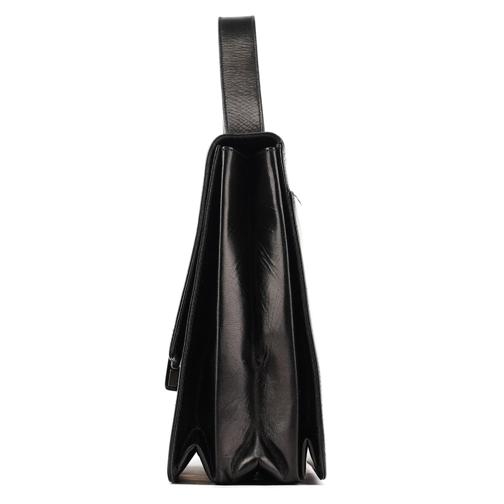 Black Vitello Buckle Top Handle Bag