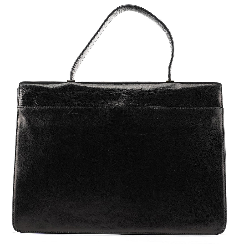 Black Vitello Buckle Top Handle Bag