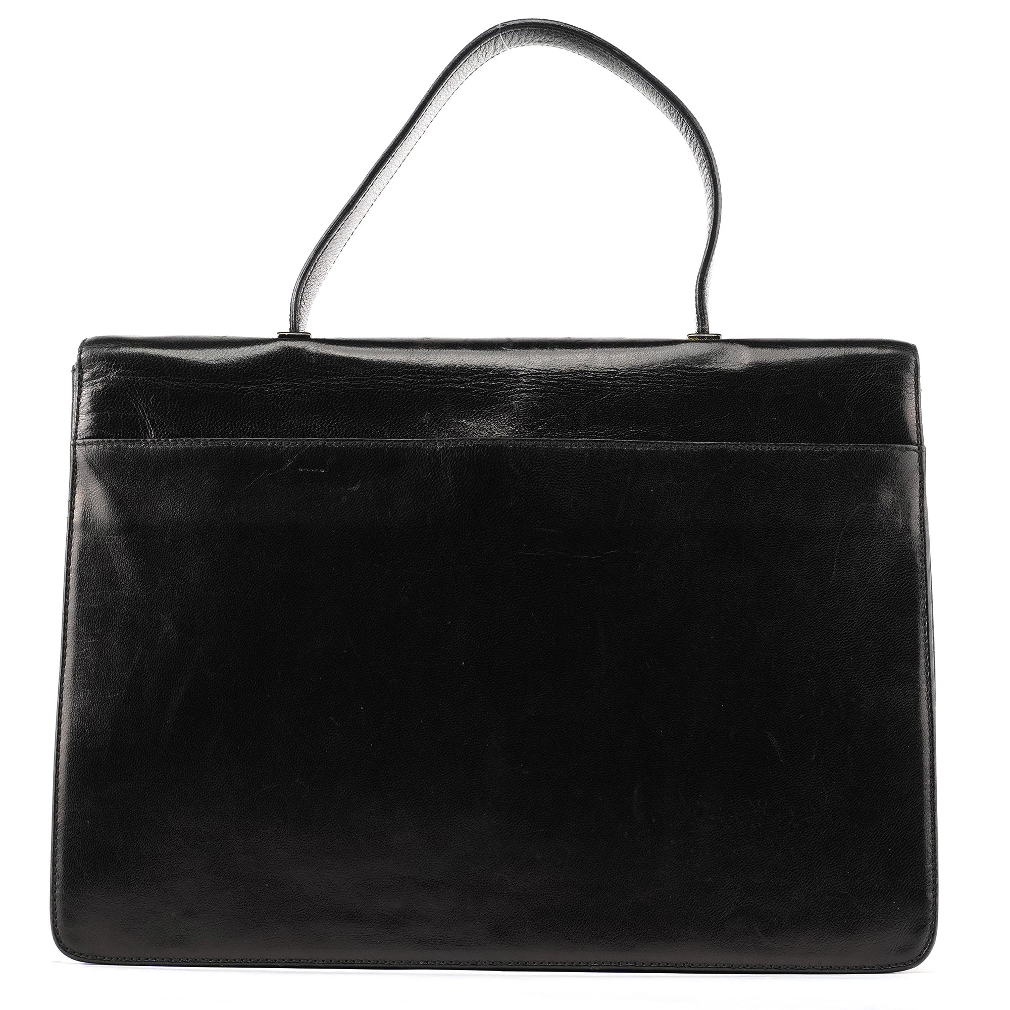 Black Vitello Buckle Top Handle Bag
