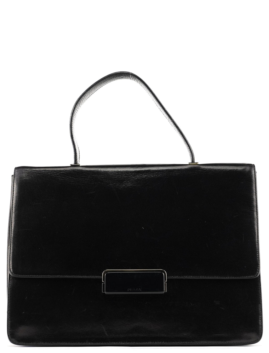 Black Vitello Buckle Top Handle Bag