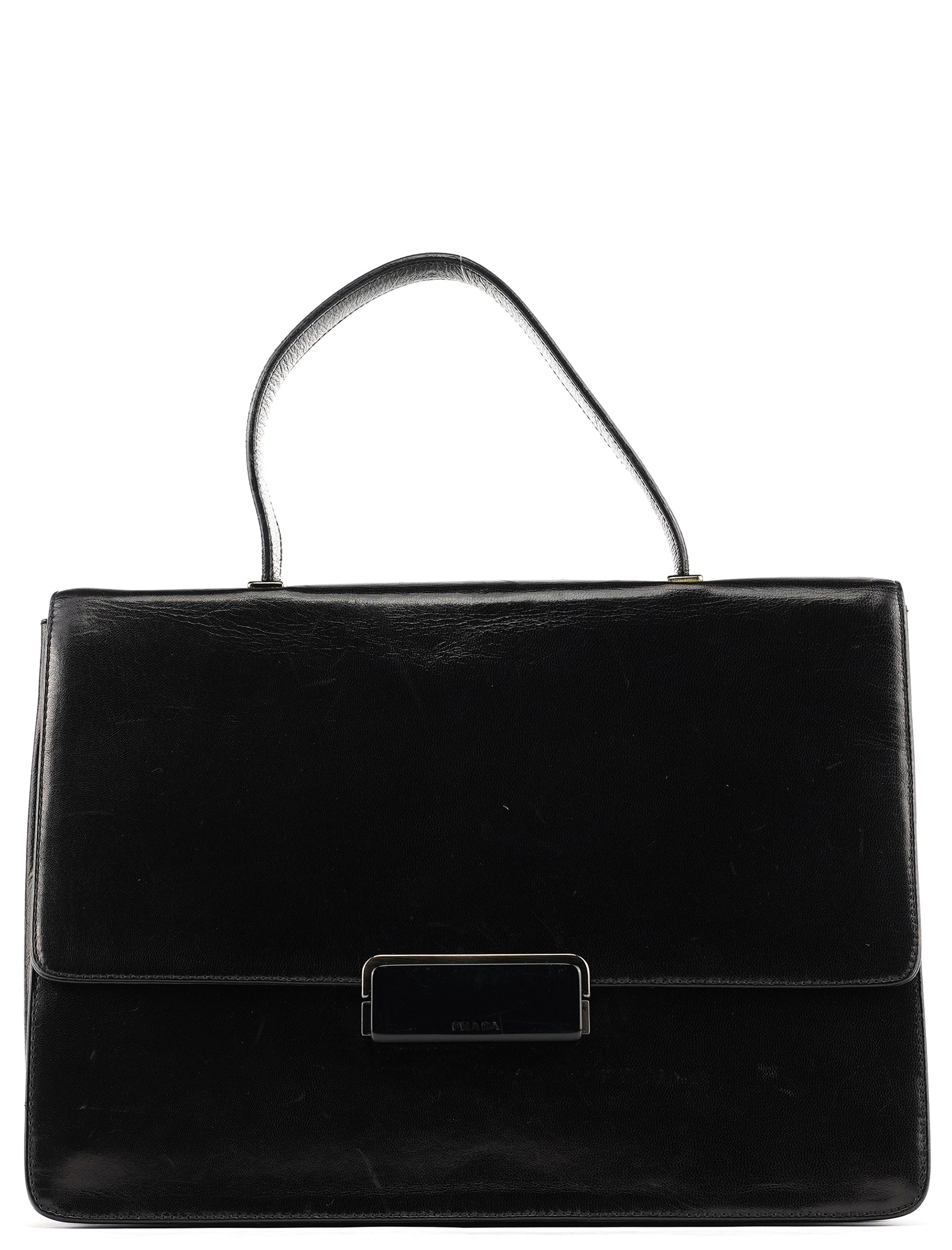 Black Vitello Buckle Top Handle Bag