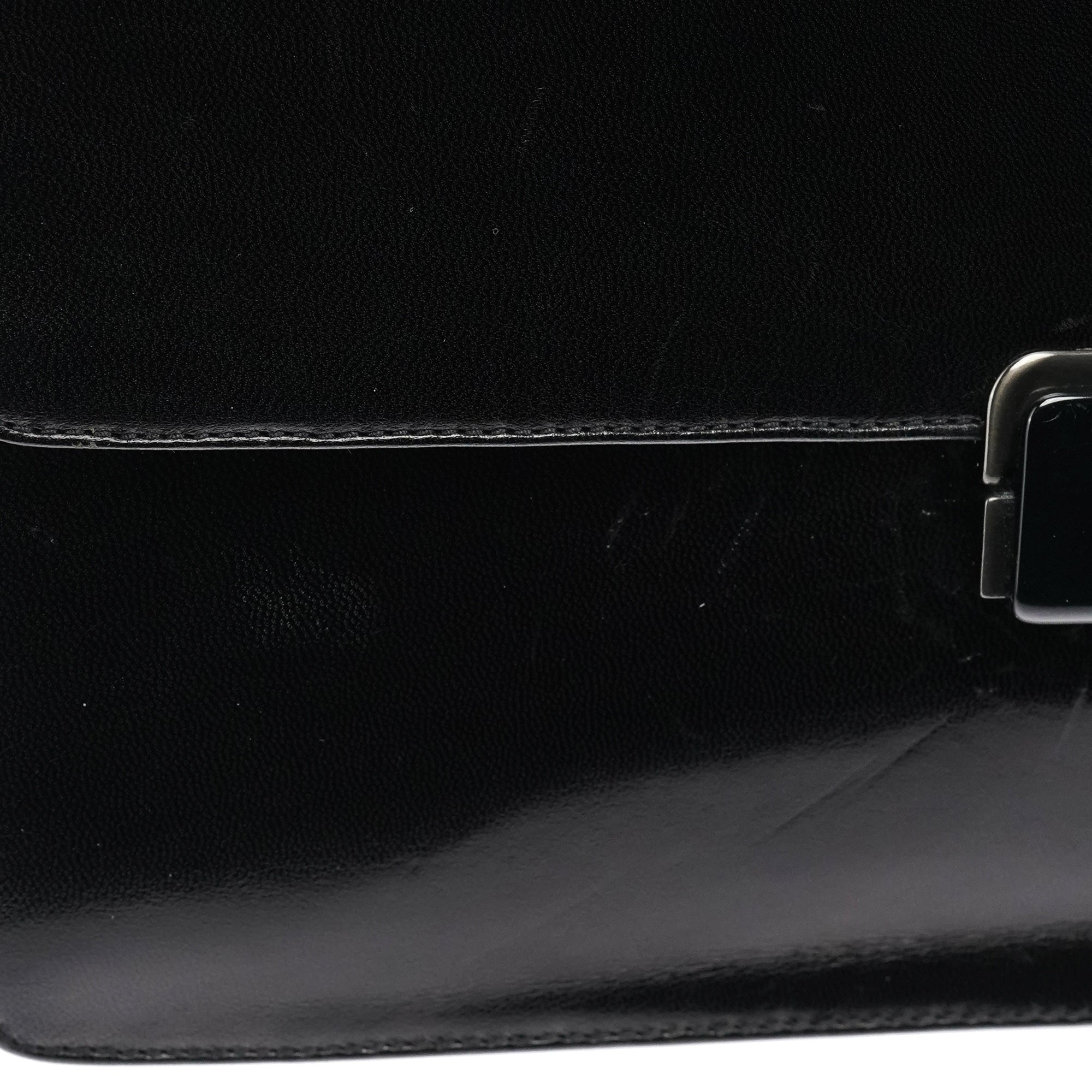 Black Vitello Buckle Top Handle Bag