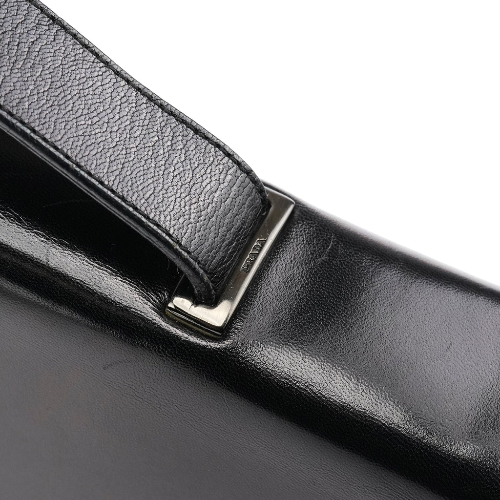 Black Vitello Buckle Top Handle Bag