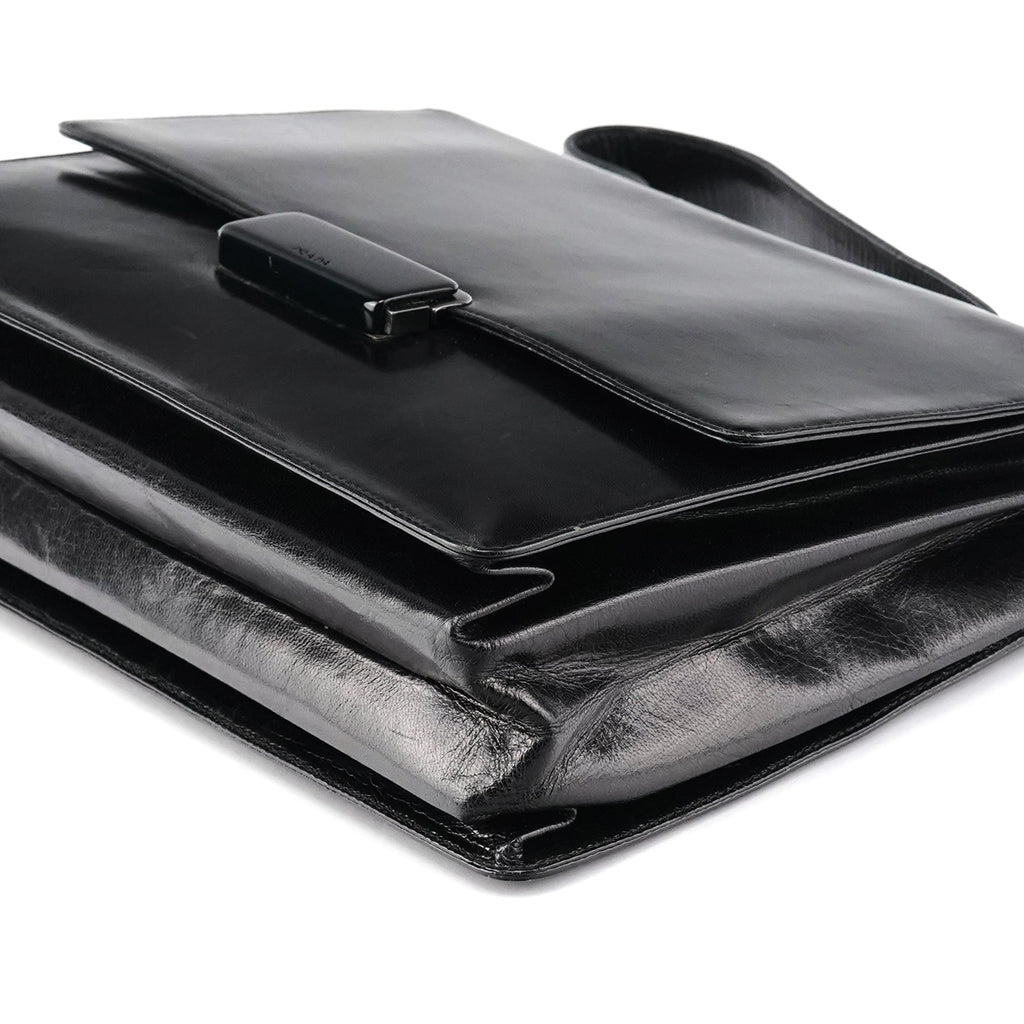 Black Vitello Buckle Top Handle Bag