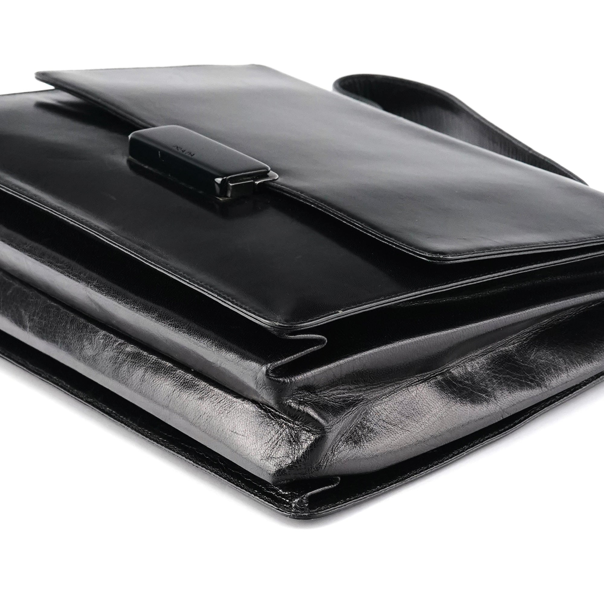 Black Vitello Buckle Top Handle Bag