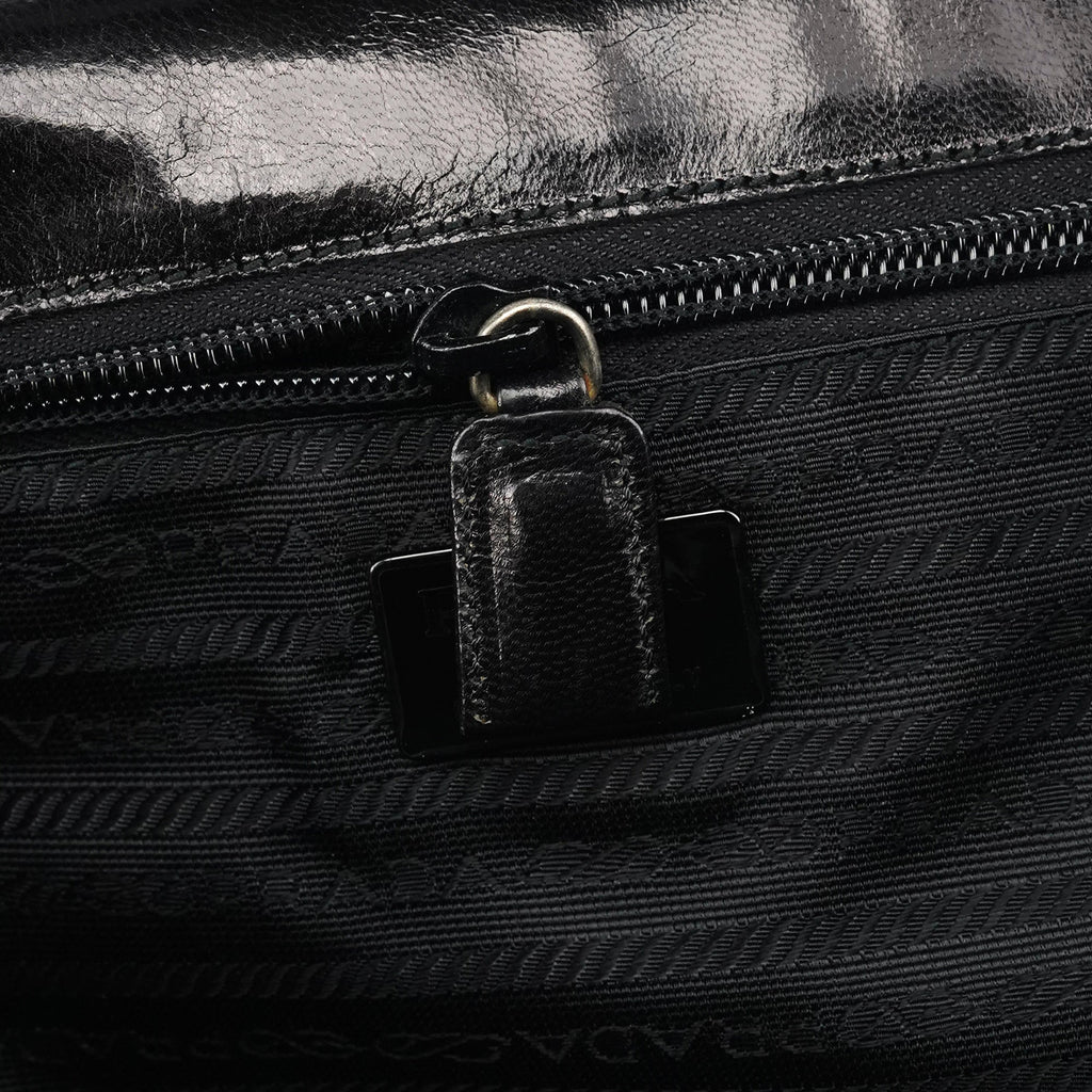 Black Vitello Buckle Top Handle Bag