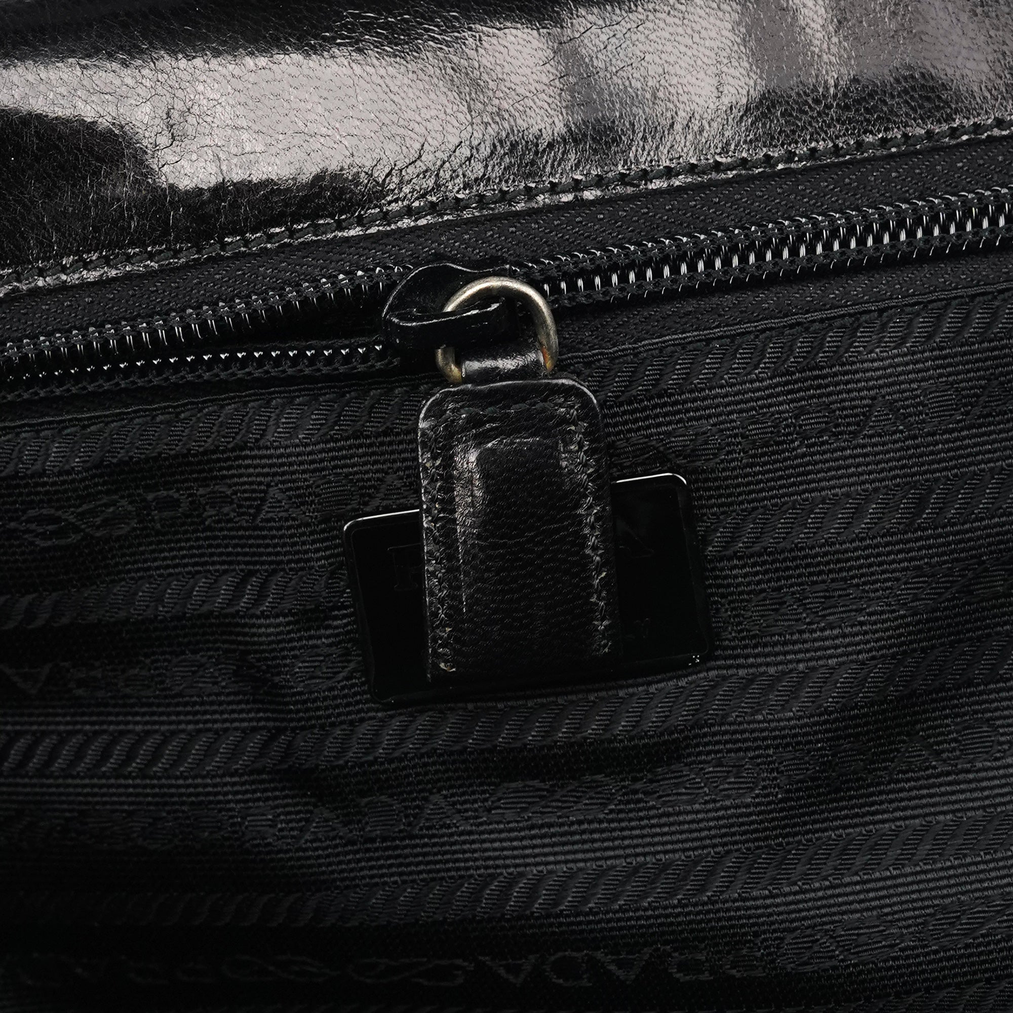 Black Vitello Buckle Top Handle Bag