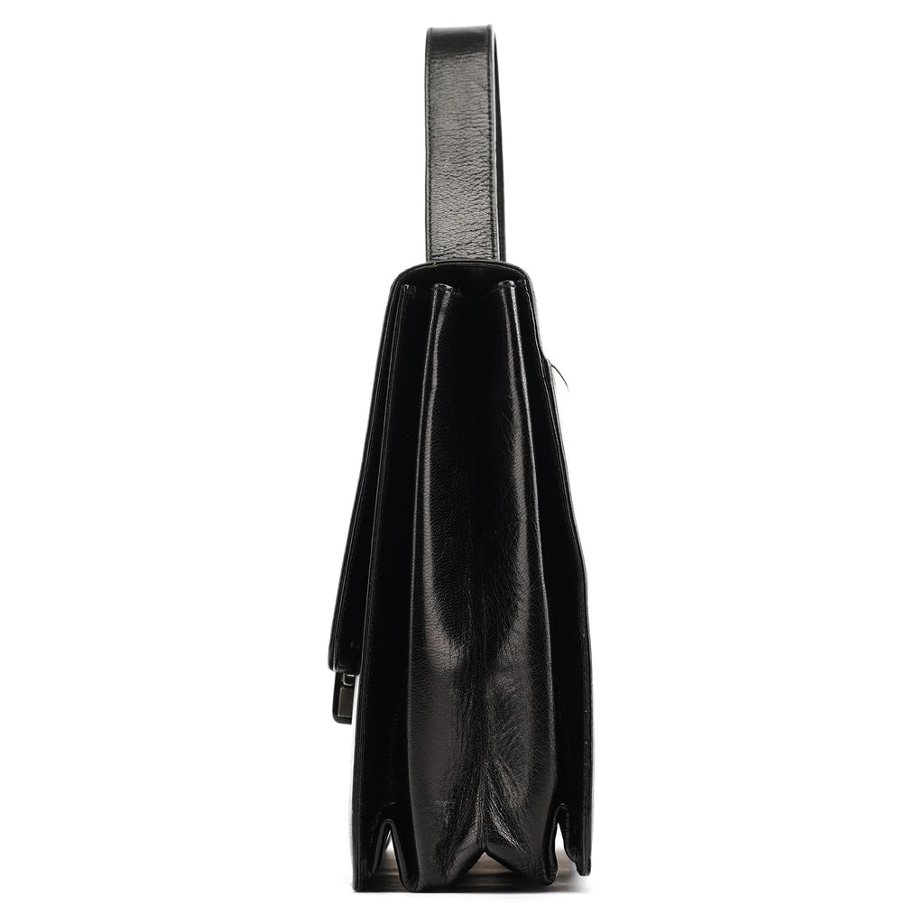 Black Vitello Buckle Top Handle Bag