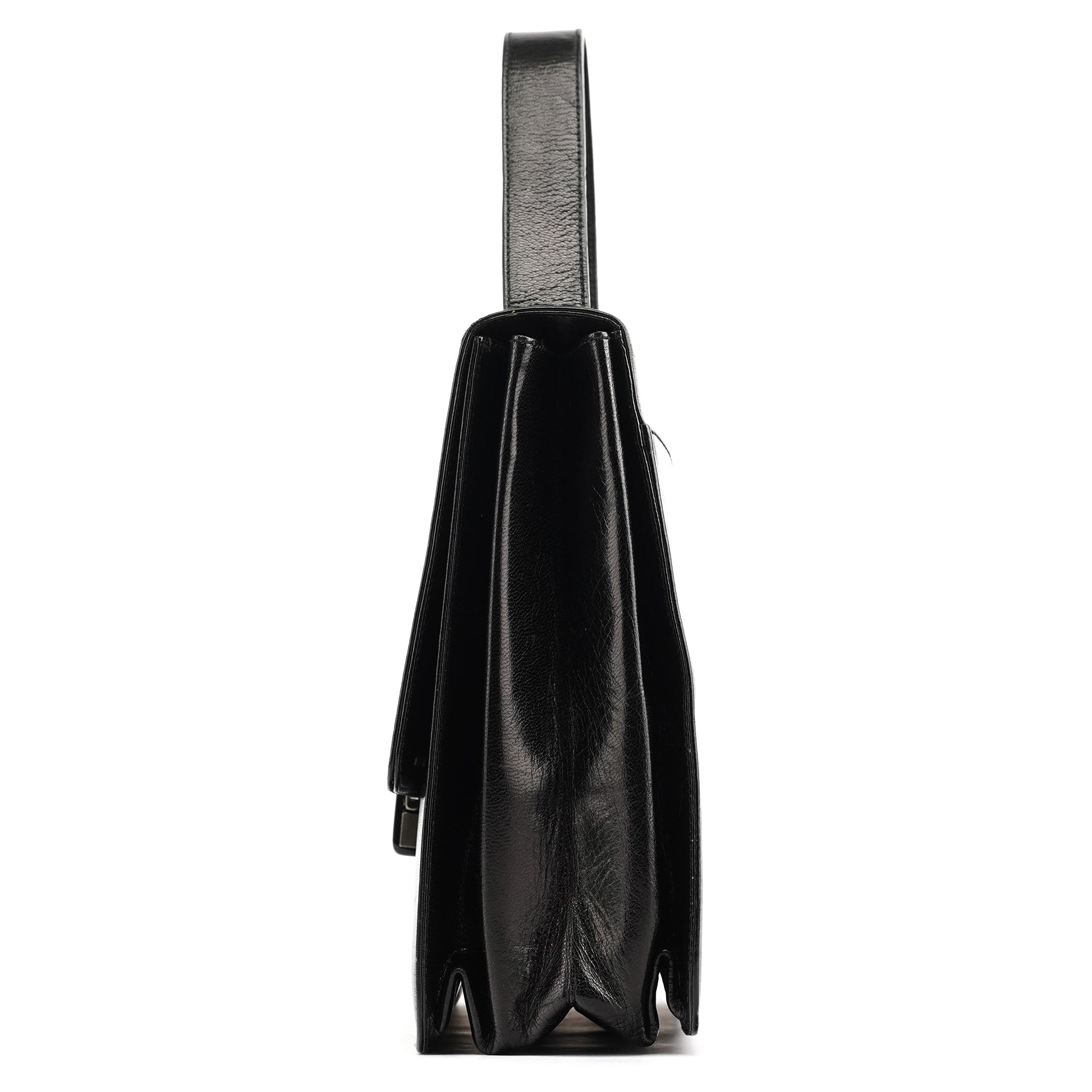 Black Vitello Buckle Top Handle Bag
