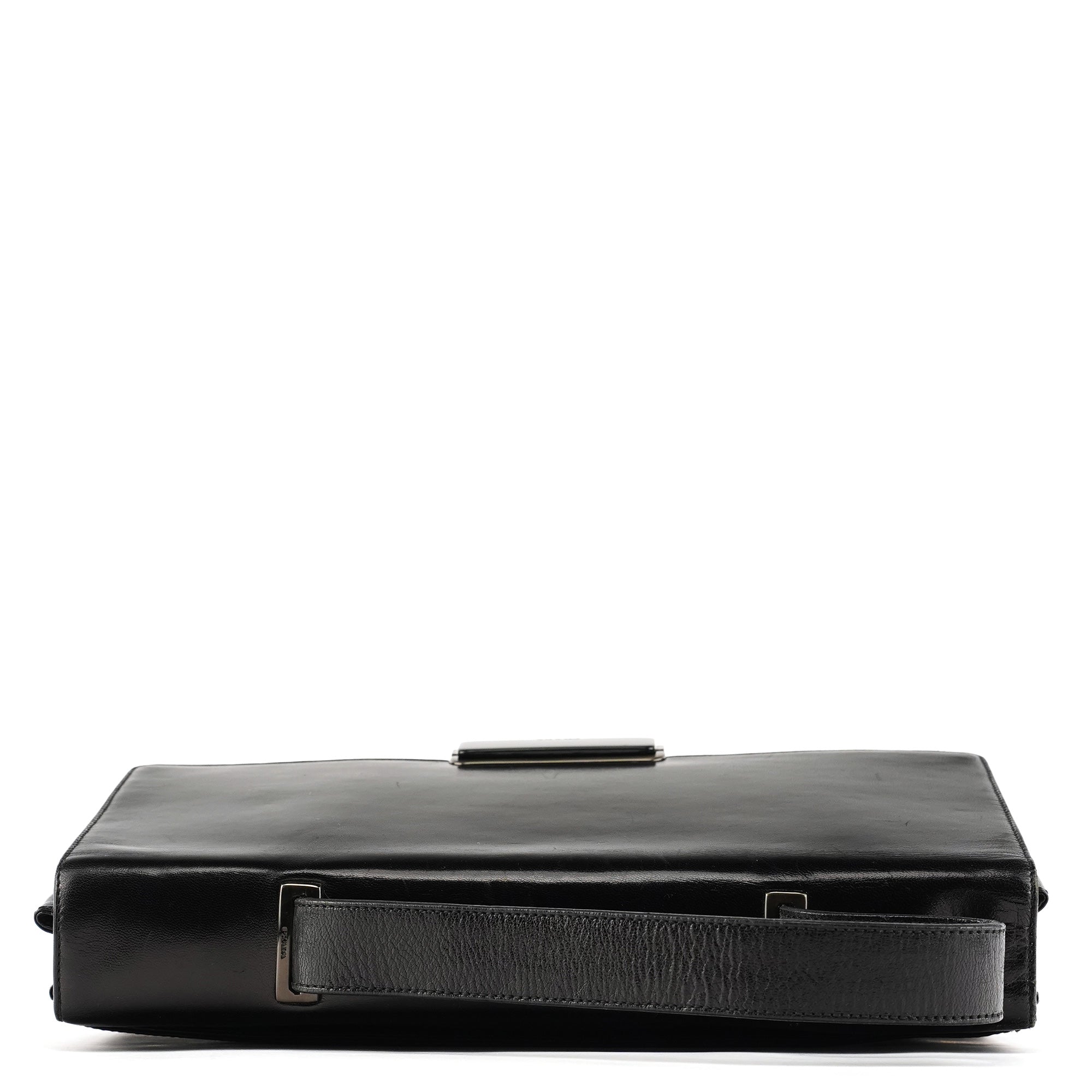 Black Vitello Buckle Top Handle Bag