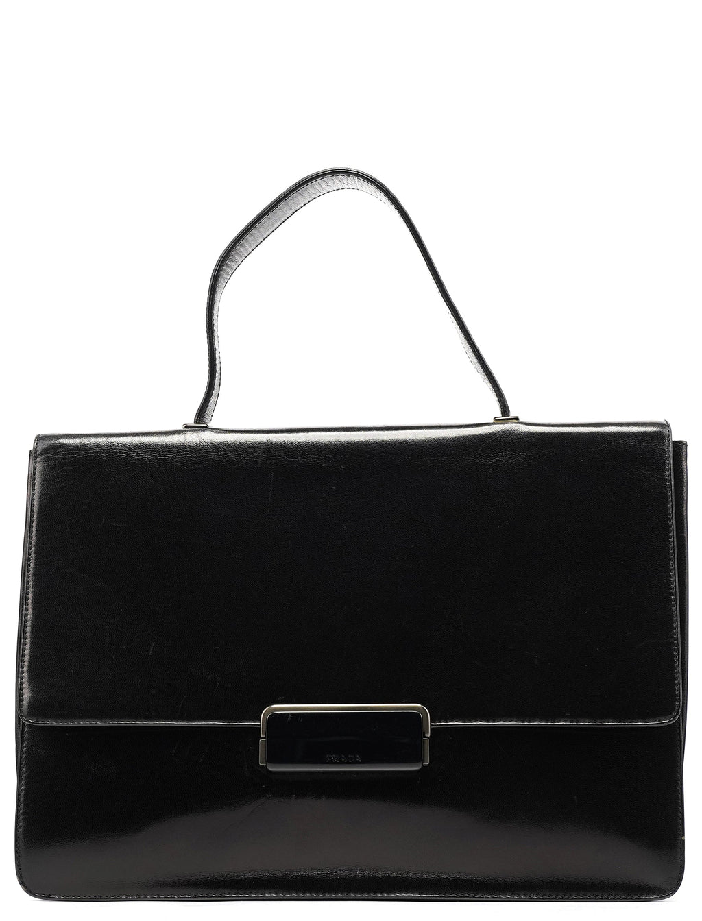 Black Vitello Buckle Top Handle Bag