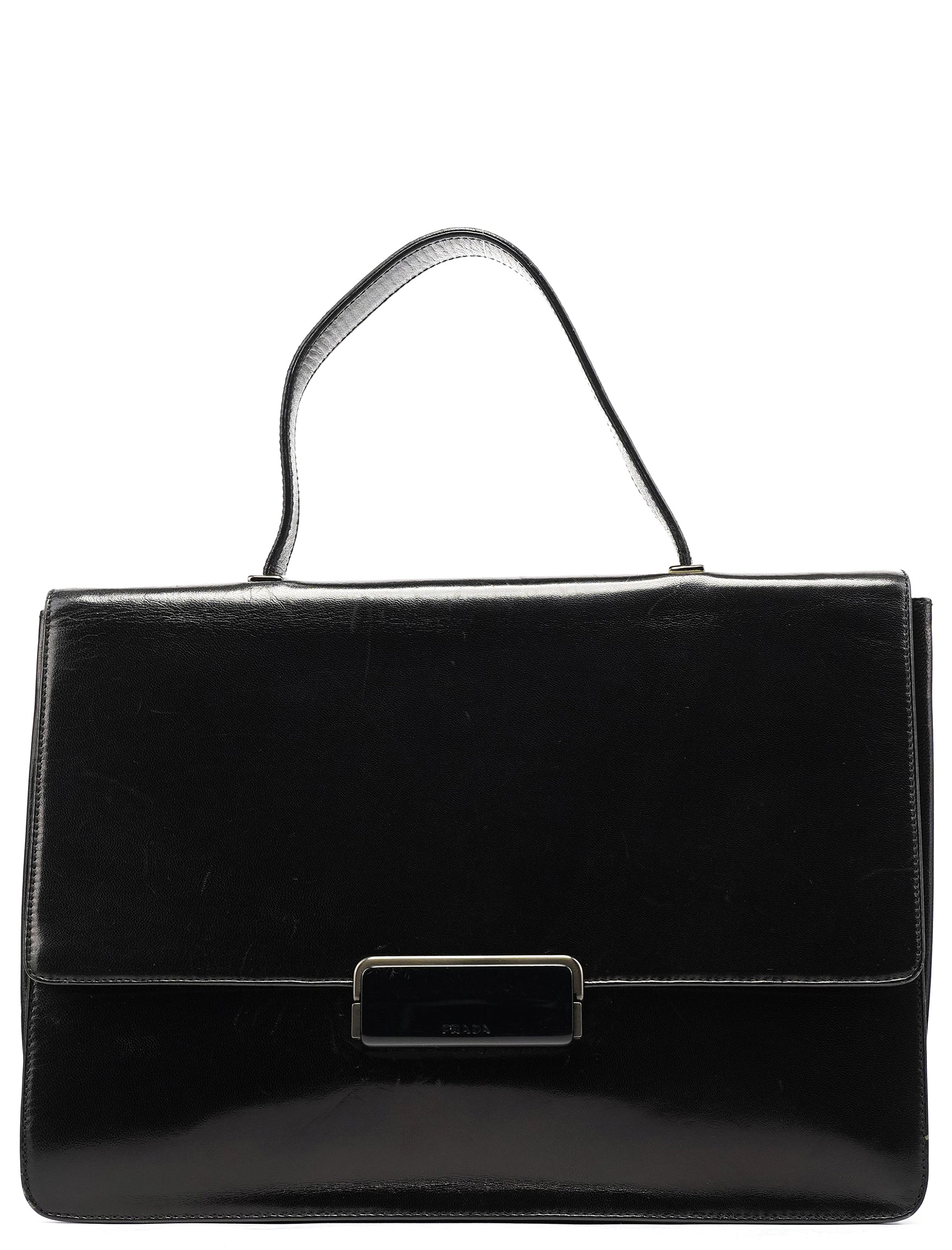 Black Vitello Buckle Top Handle Bag