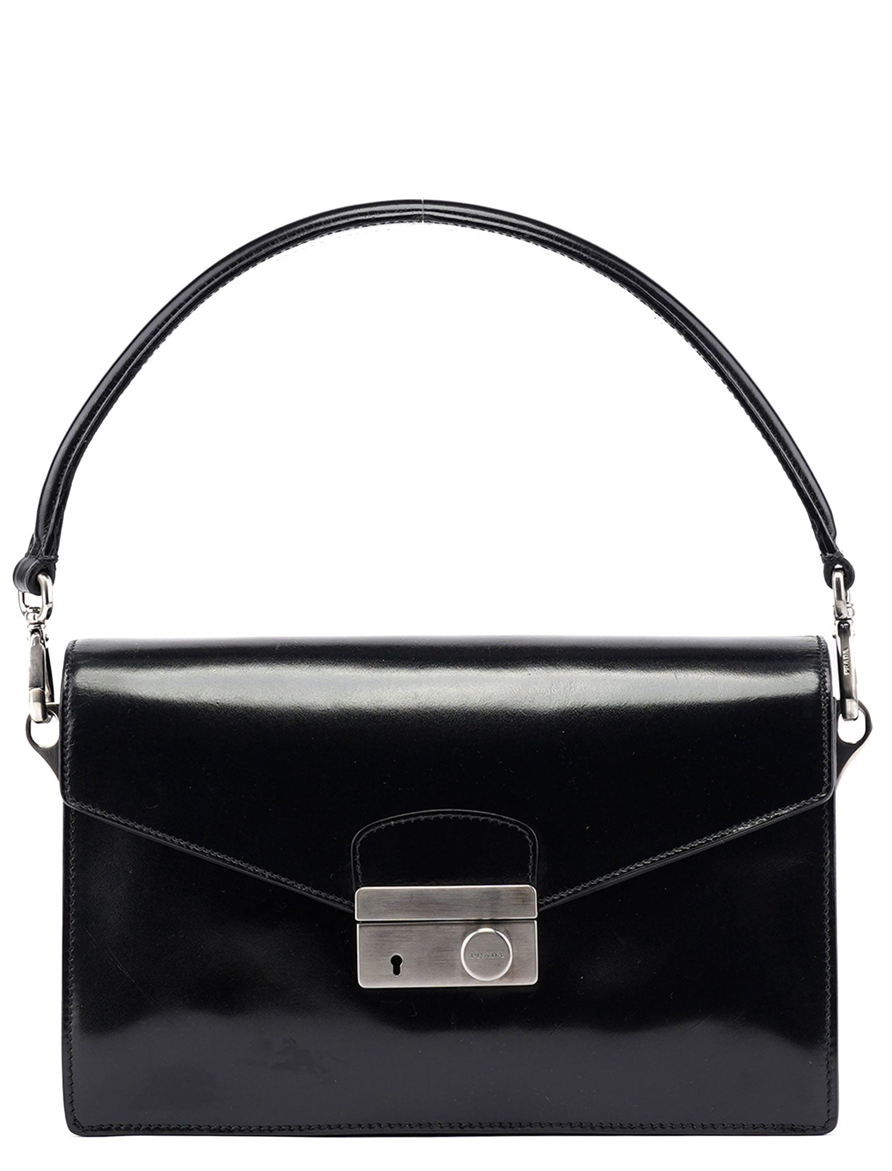 Black Vitello Keylock Shoulder Bag