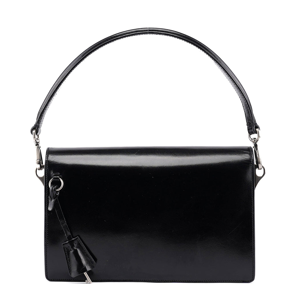Black Vitello Keylock Shoulder Bag