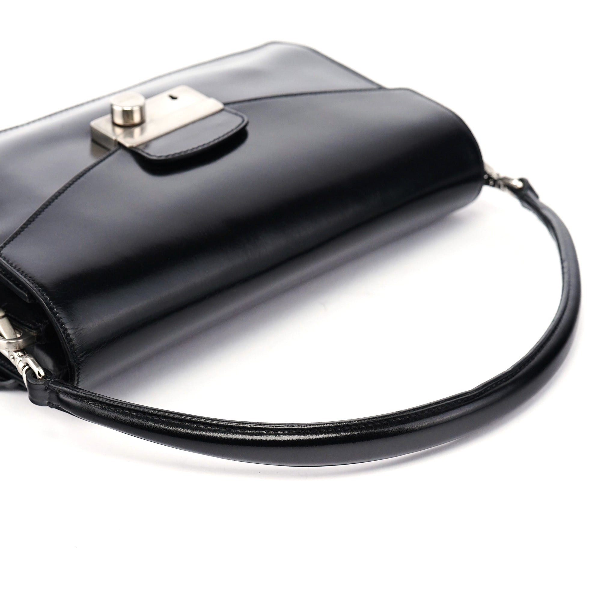 Black Vitello Keylock Shoulder Bag