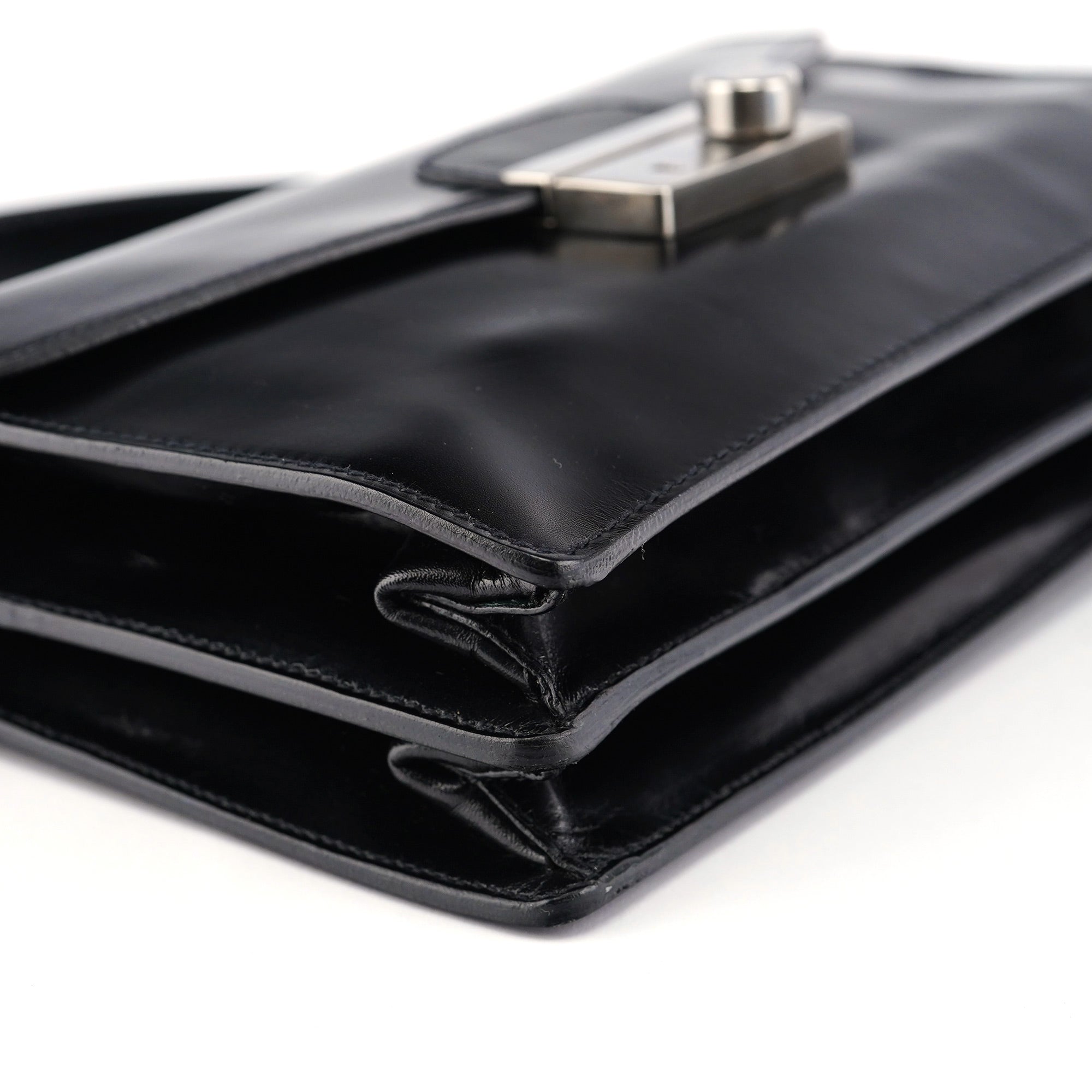 Black Vitello Keylock Shoulder Bag