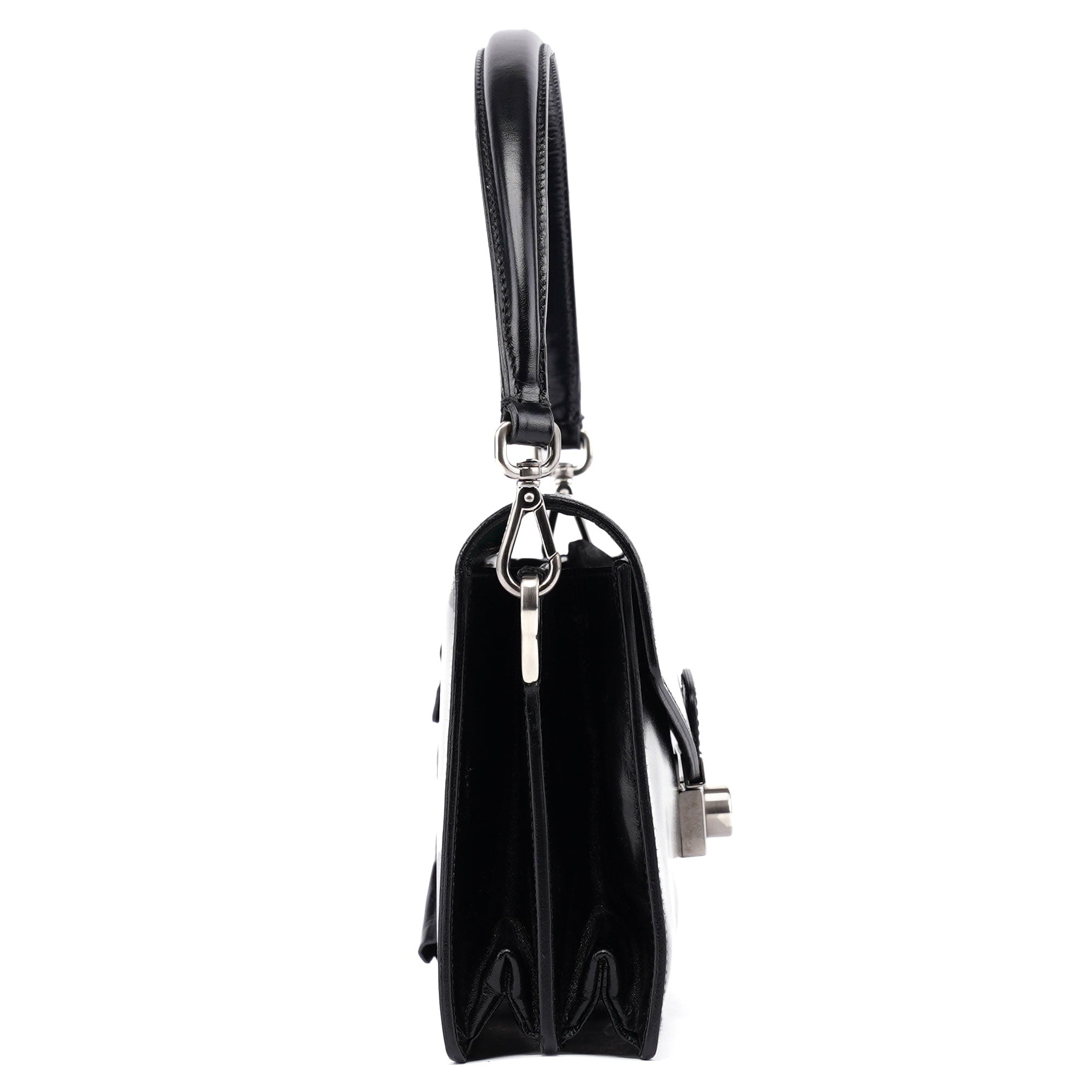 Black Vitello Keylock Shoulder Bag