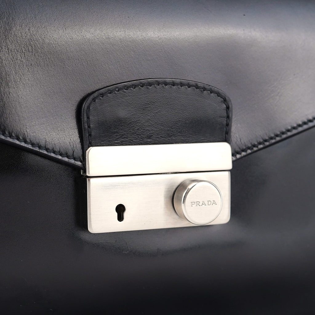 Black Vitello Keylock Shoulder Bag
