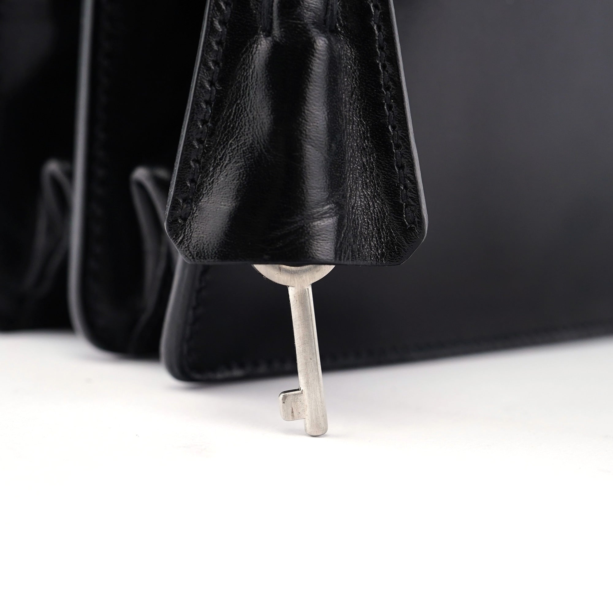 Black Vitello Keylock Shoulder Bag
