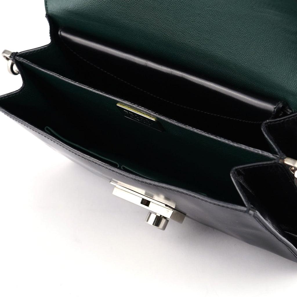 Black Vitello Keylock Shoulder Bag