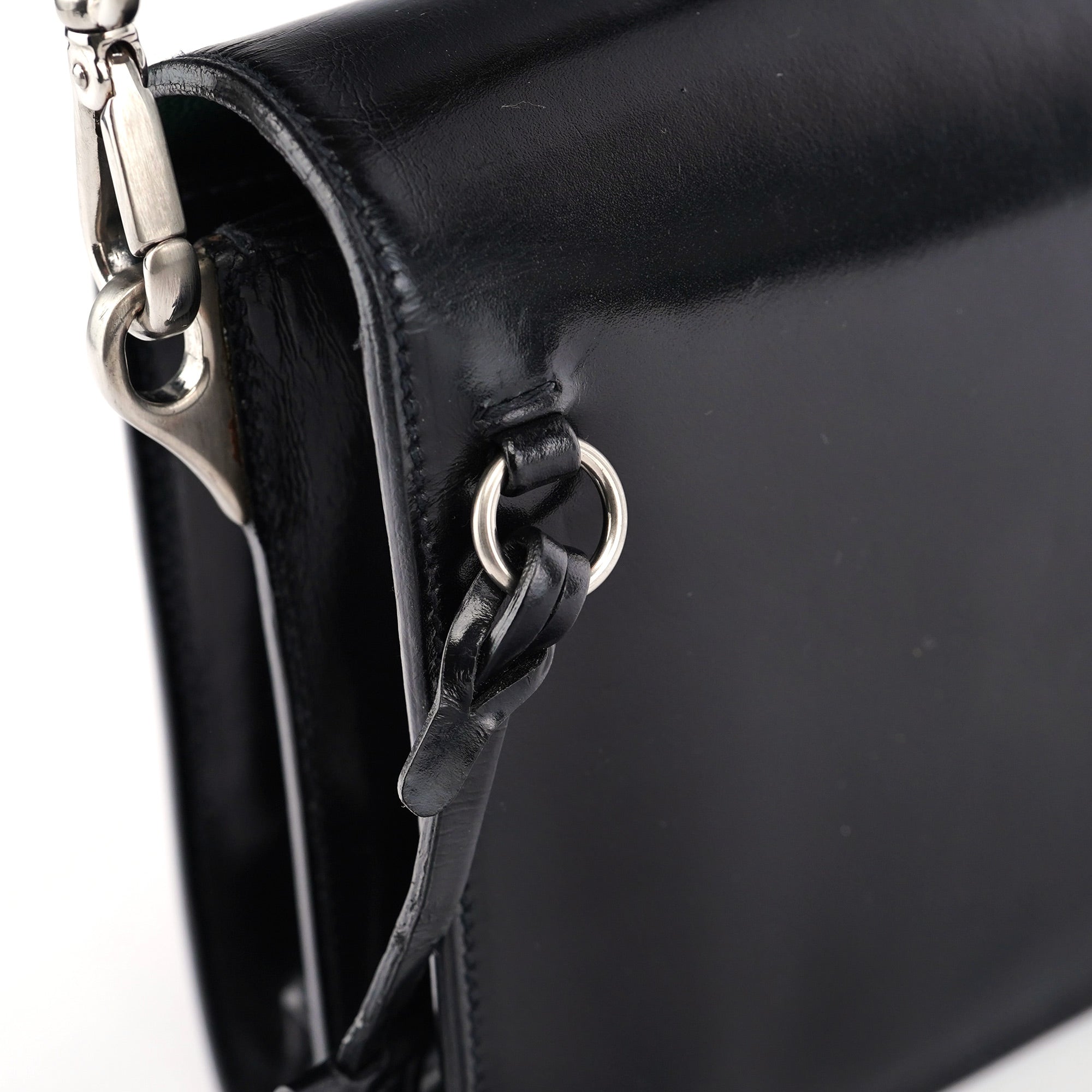Black Vitello Keylock Shoulder Bag
