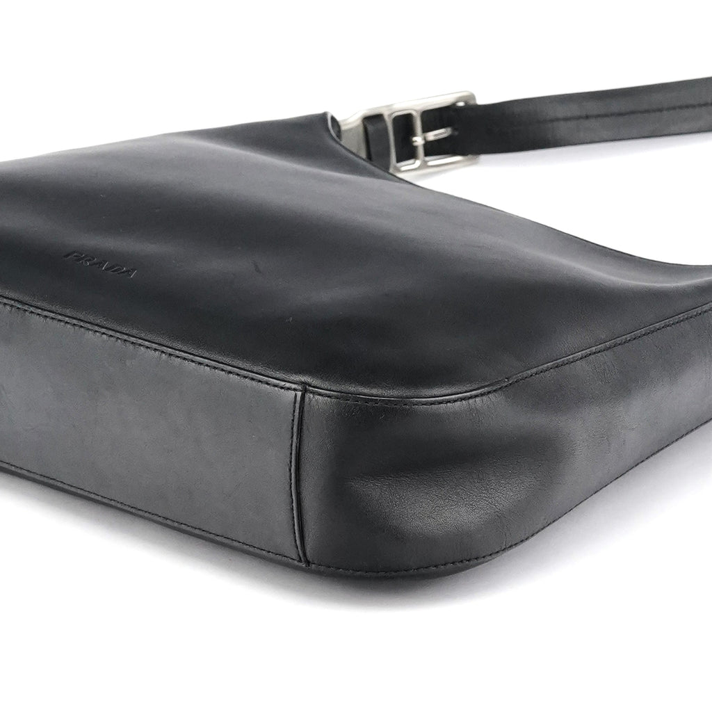 Black Vitello Metal Shoulder Bag
