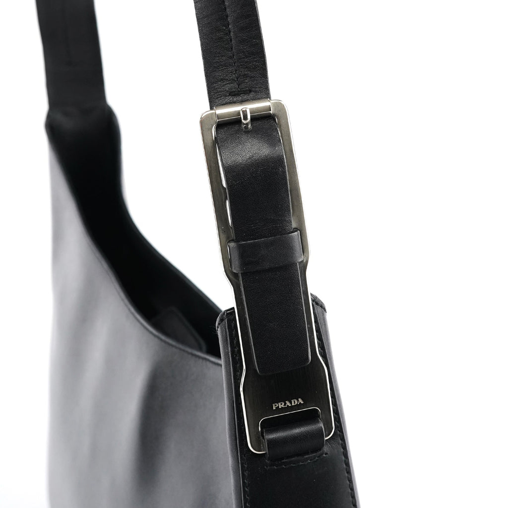 Black Vitello Metal Shoulder Bag