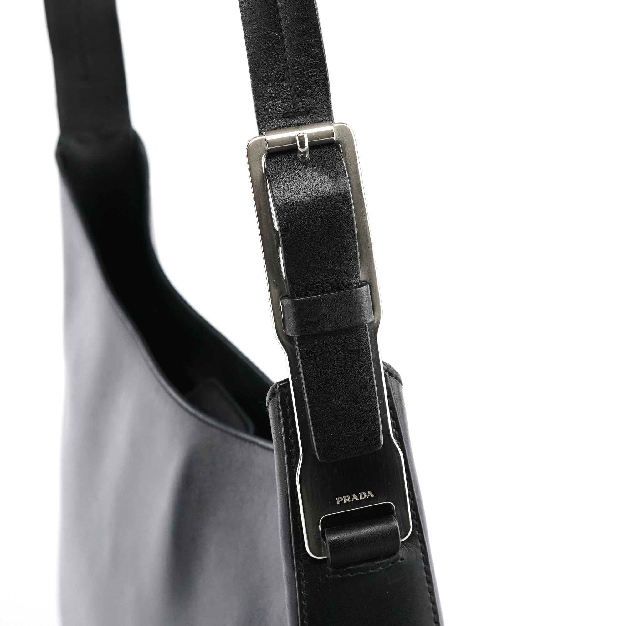 Black Vitello Metal Shoulder Bag