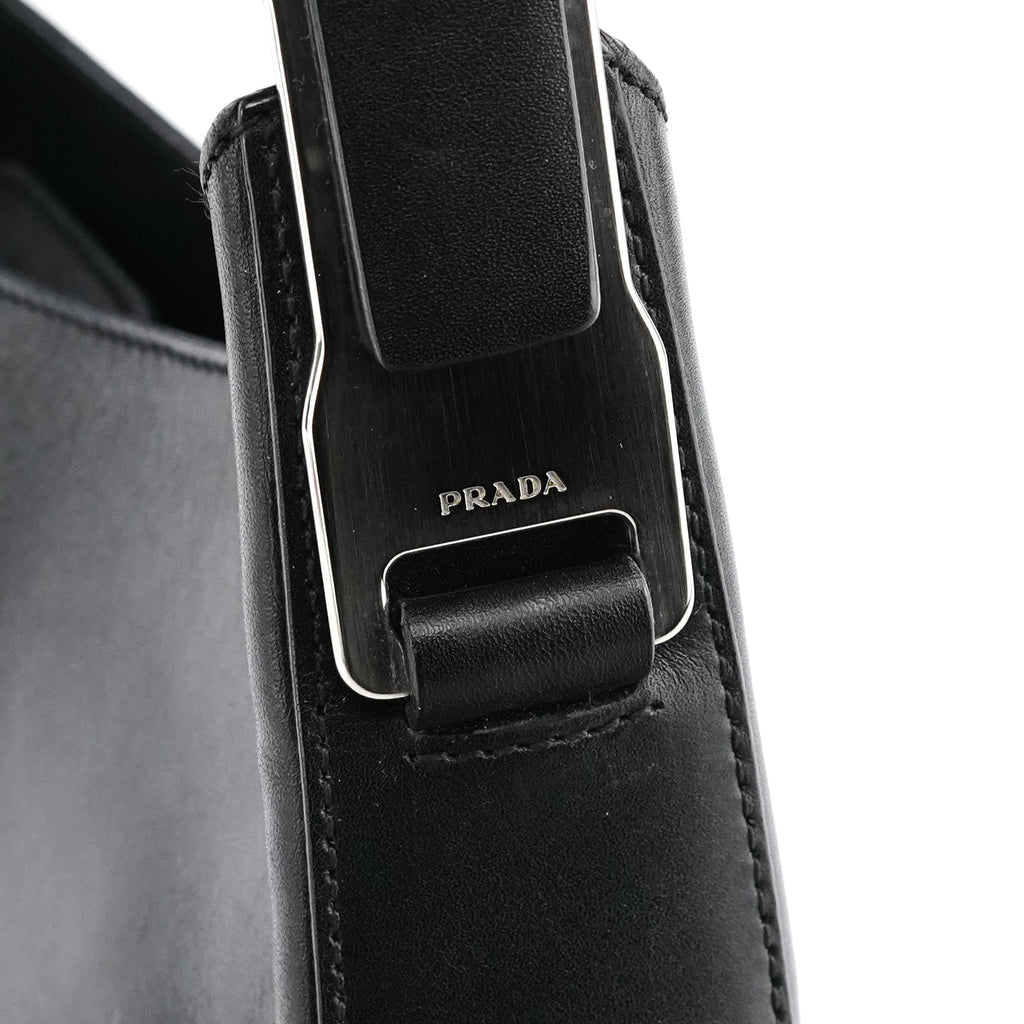 Black Vitello Metal Shoulder Bag