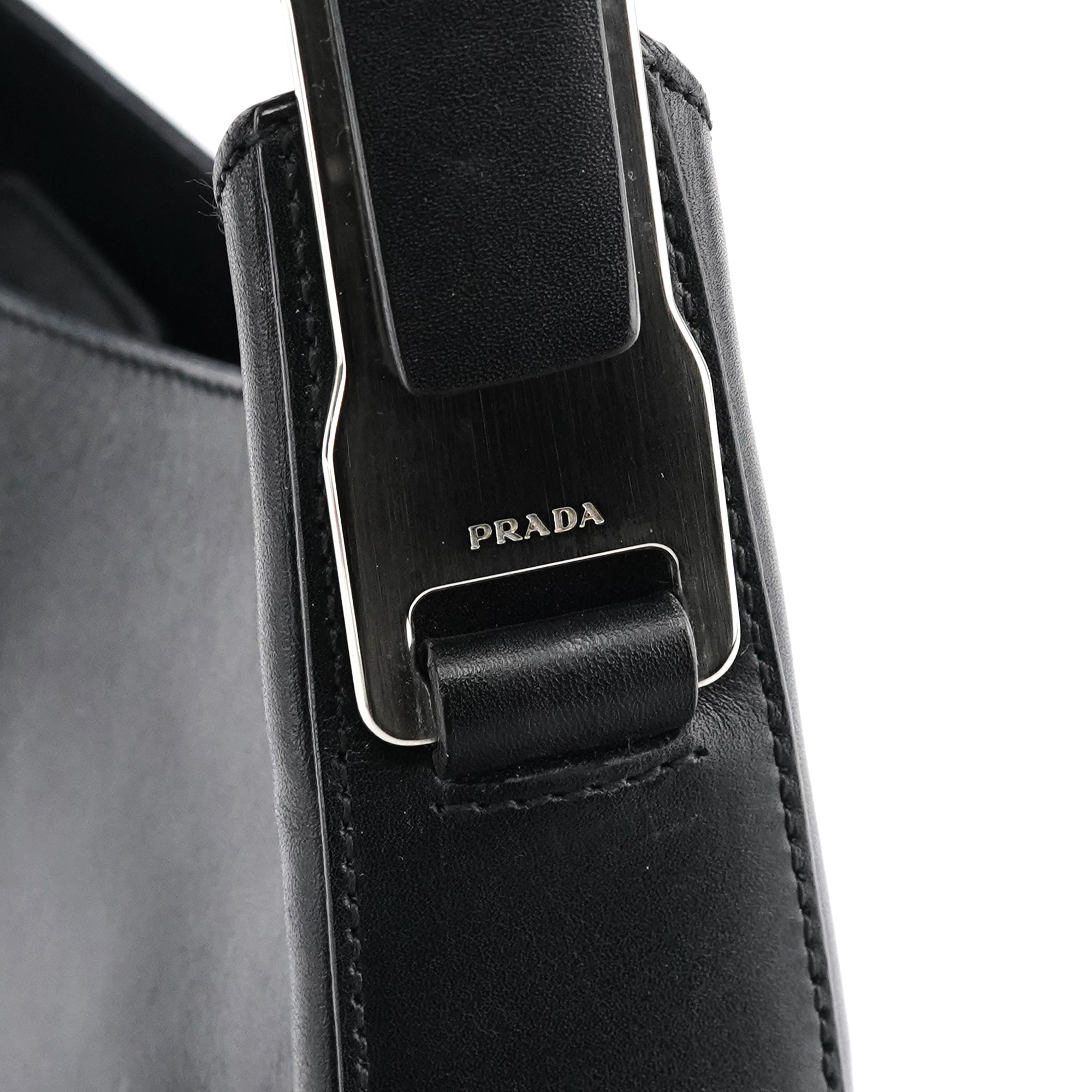 Black Vitello Metal Shoulder Bag