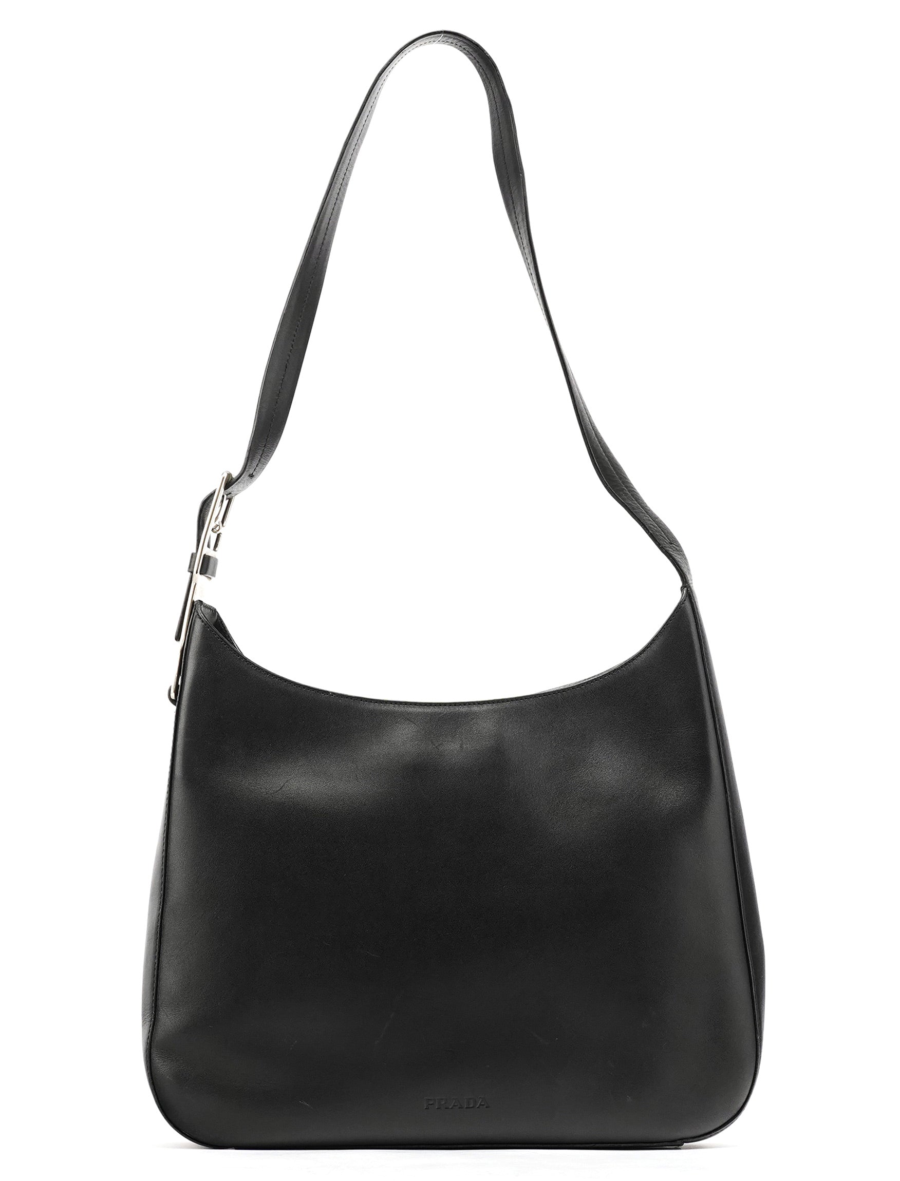 Black Vitello Metal Shoulder Bag