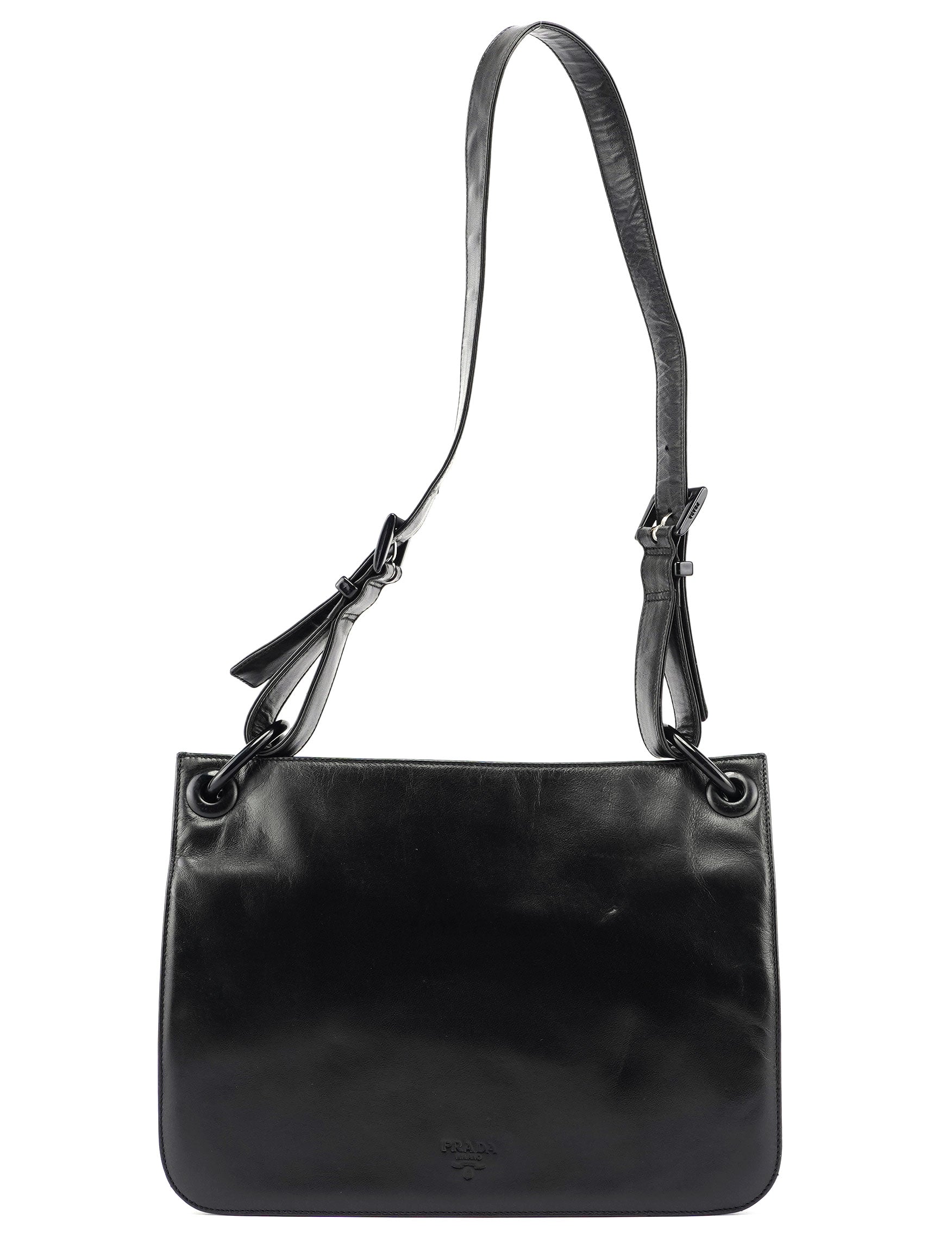 Black Vitello Plastic Hobo Shoulder Bag