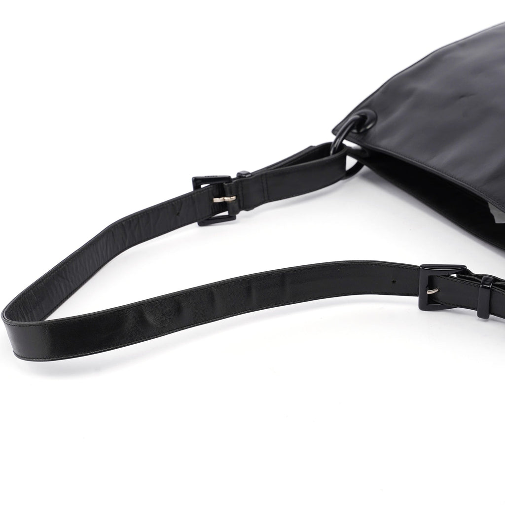 Black Vitello Plastic Hobo Shoulder Bag
