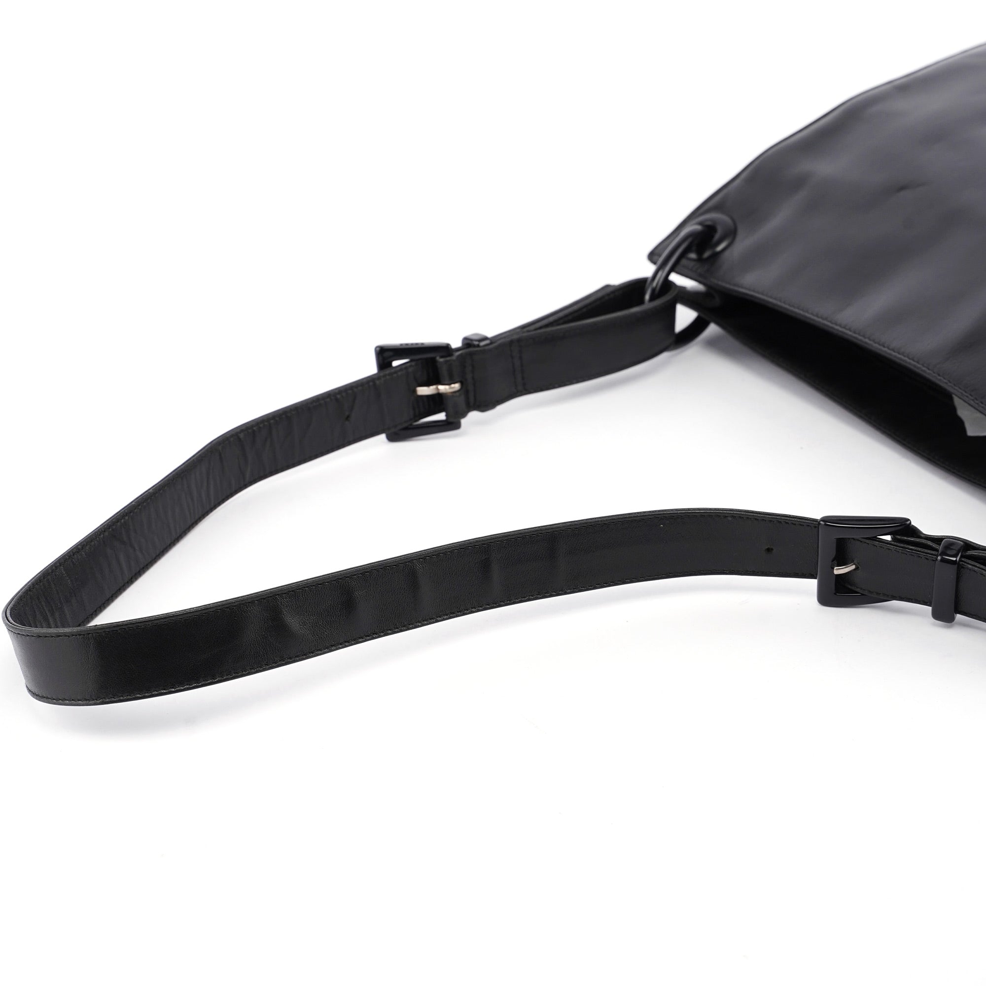 Black Vitello Plastic Hobo Shoulder Bag