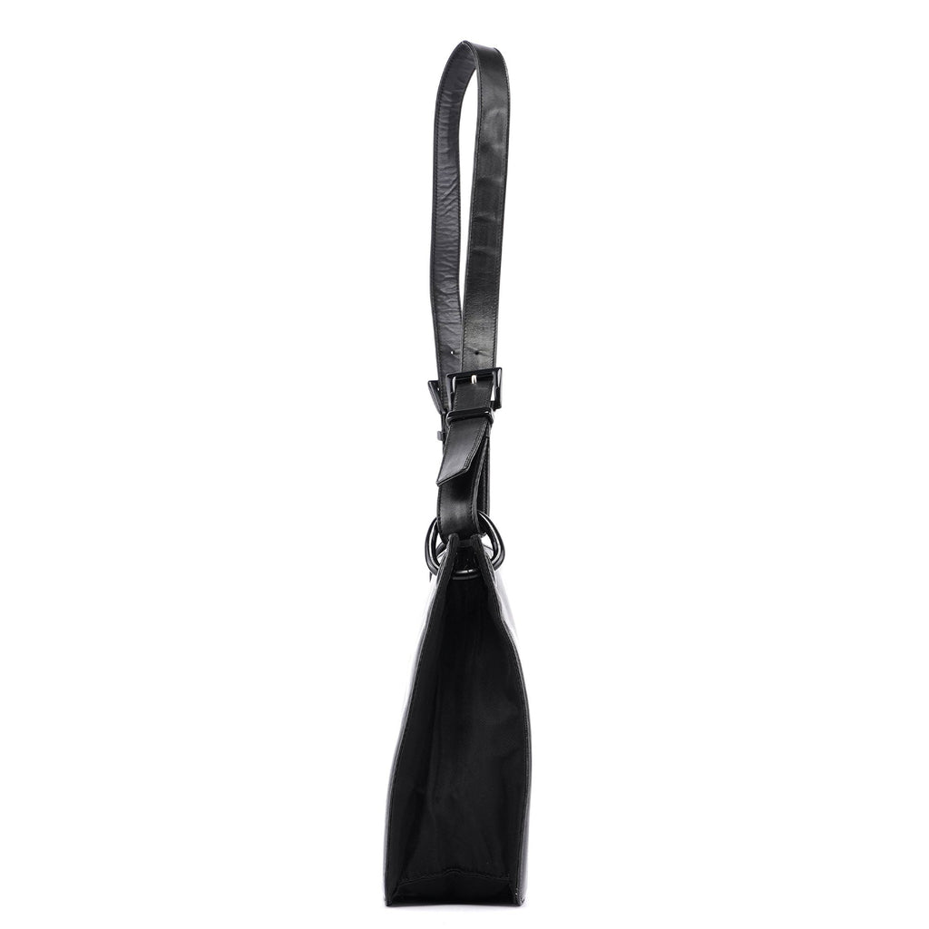 Black Vitello Plastic Hobo Shoulder Bag