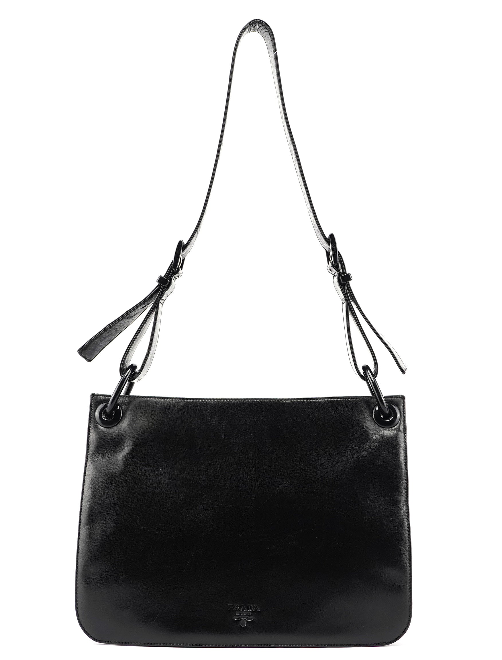 Black Vitello Tessuto Shoulder Bag
