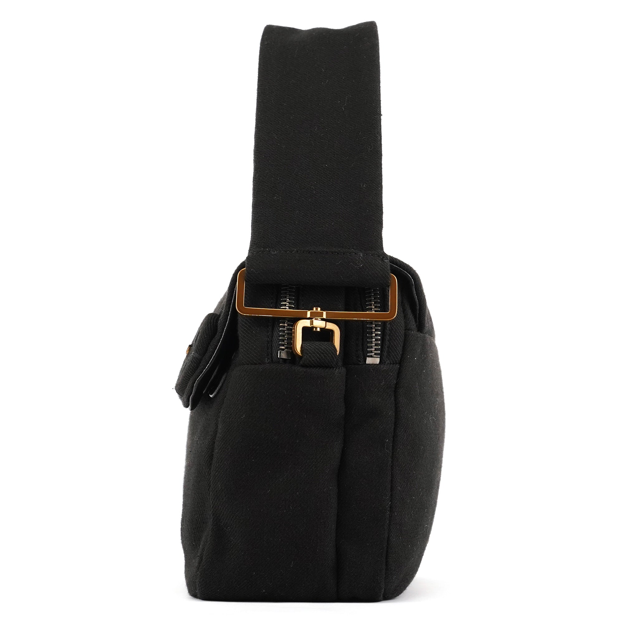 BN0245 Black Cotton Snap Shoulder Bag