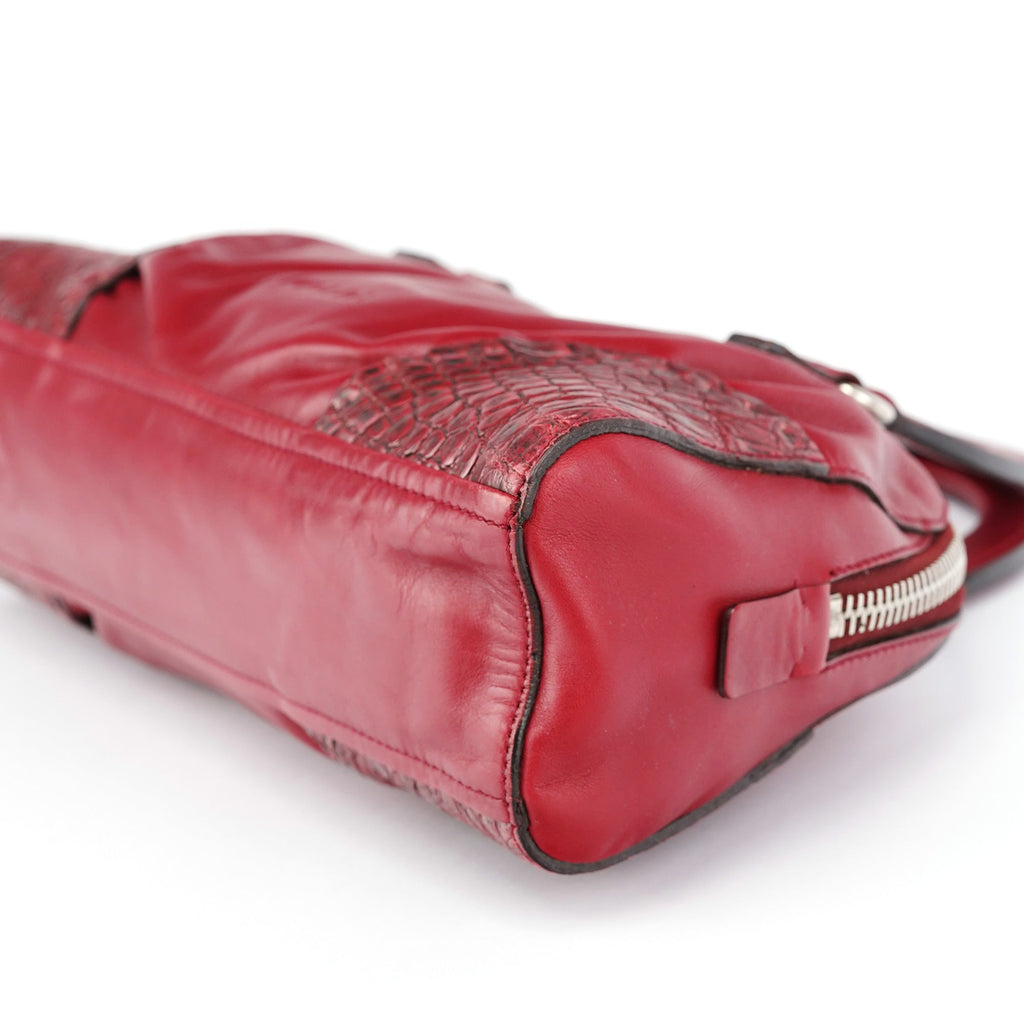 BN0759 Burgundy Croc Calfskin Bowling Bag