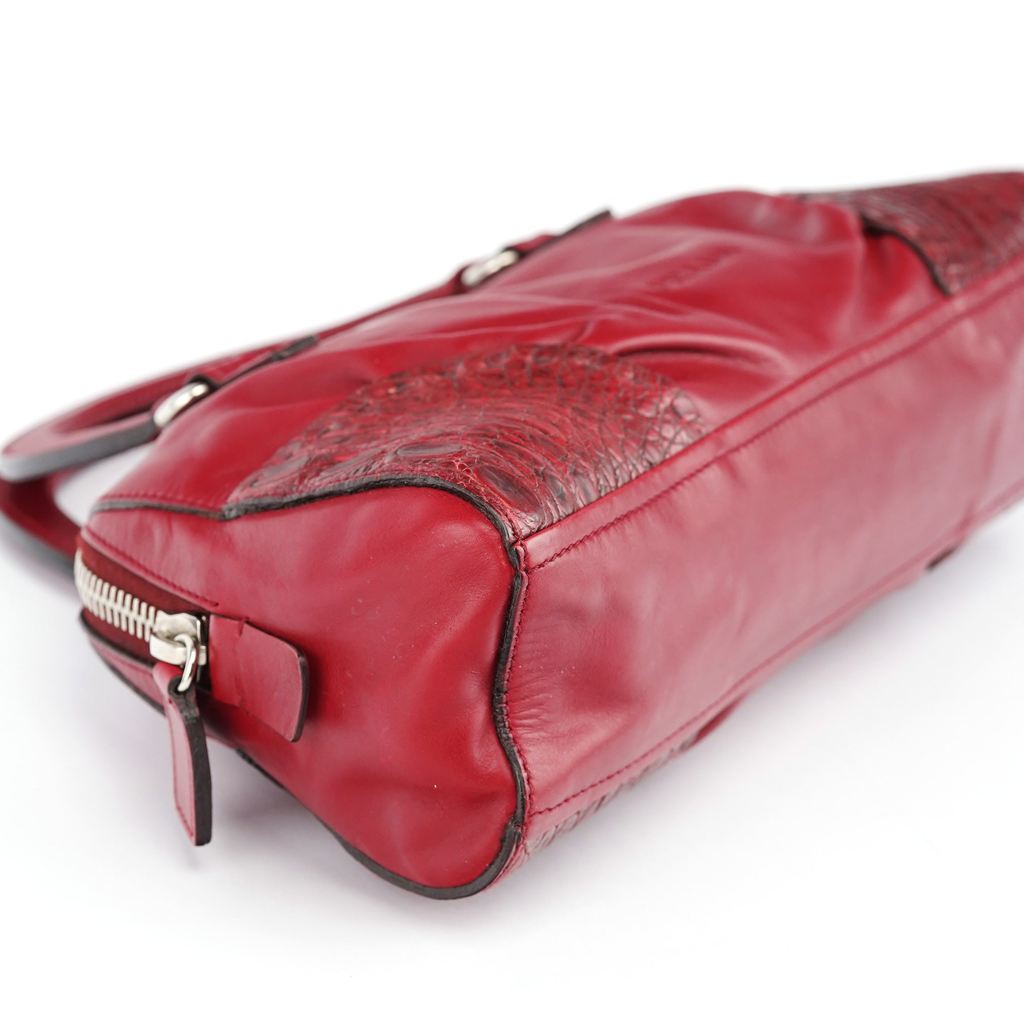 BN0759 Burgundy Croc Calfskin Bowling Bag